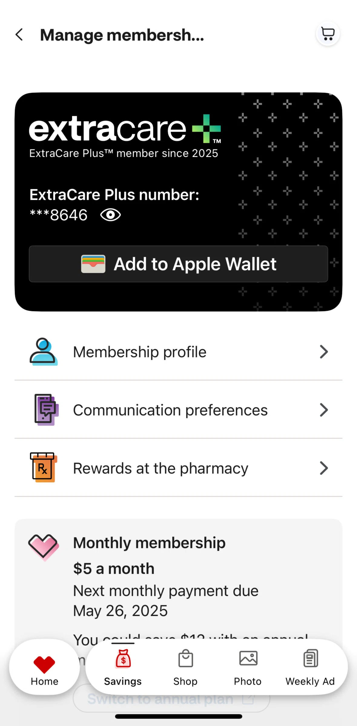 CVS Health Screen screen in the Membership profile flow