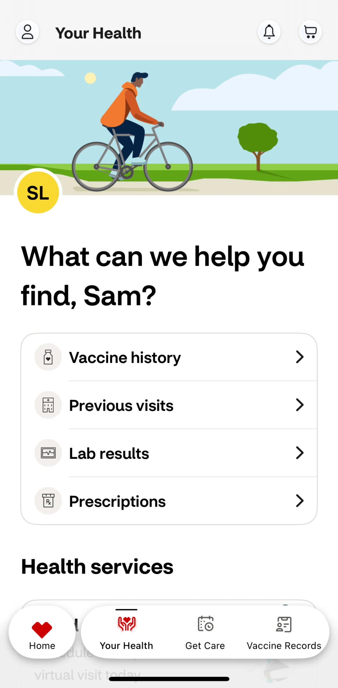 CVS Health Screen screen in the Previous visits flow