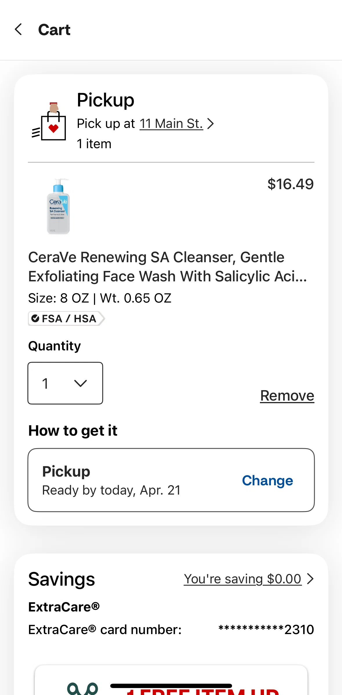 CVS Health Screen screen in the Removing an item flow