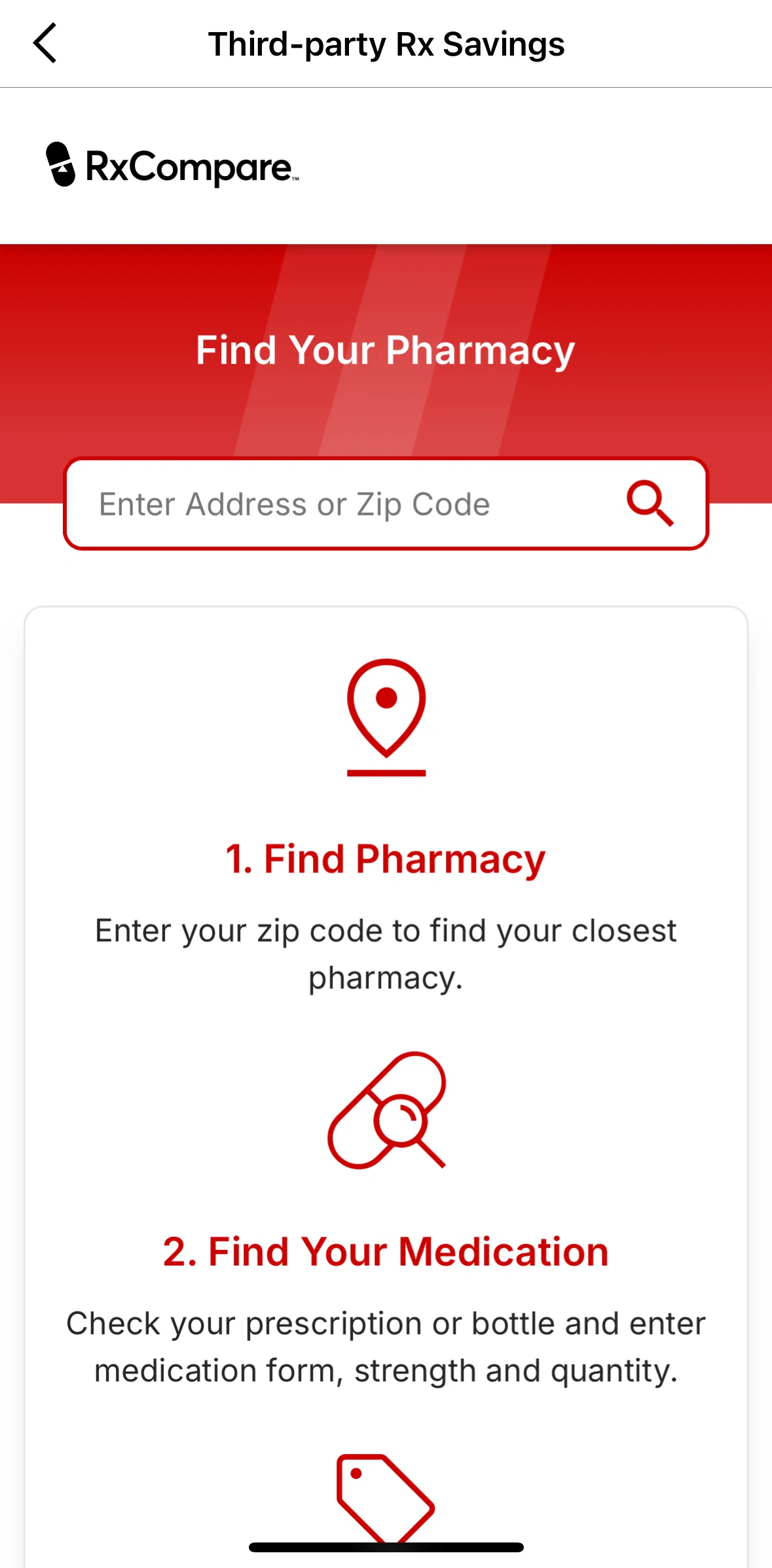 CVS Health Screen screen in the Searching third party savings flow