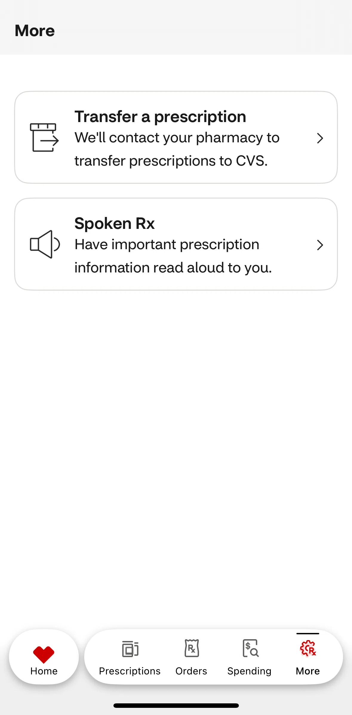 CVS Health Screen screen in the Transfer a prescription to CVS Pharmacy flow