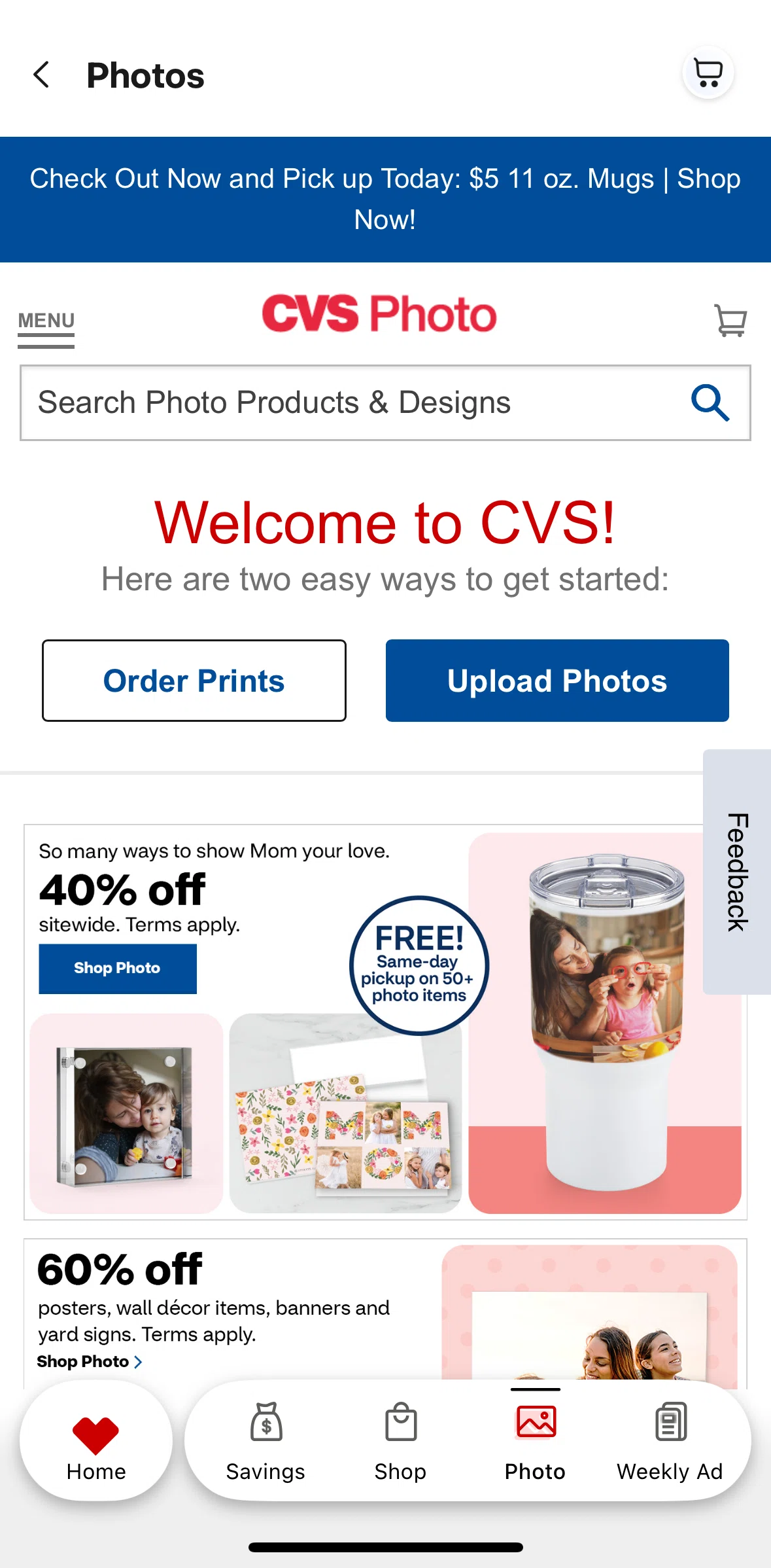 CVS Health Screen screen in the Uploading a photo flow
