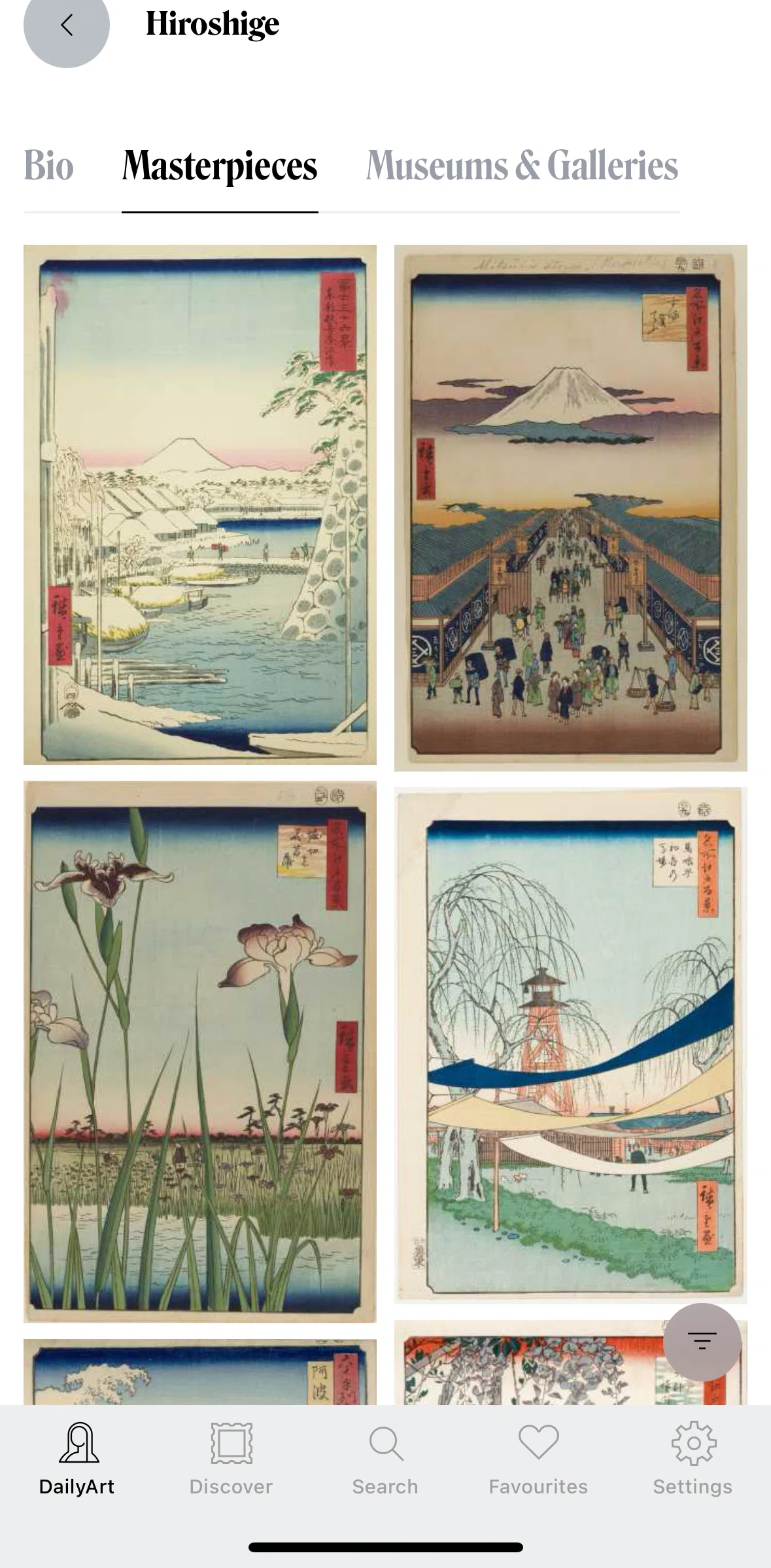 DailyArt Screen screen in the Filtering results (museum) flow
