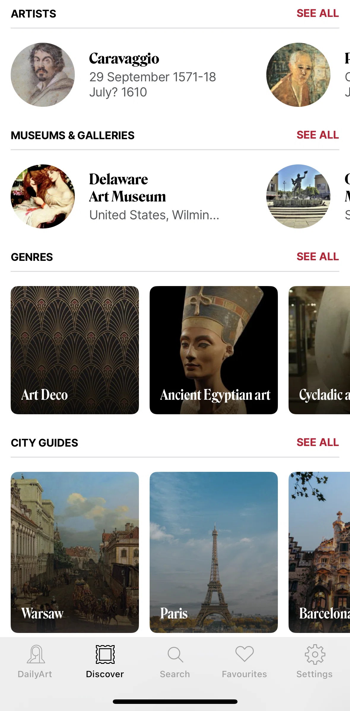 DailyArt Screen screen in the Genres flow