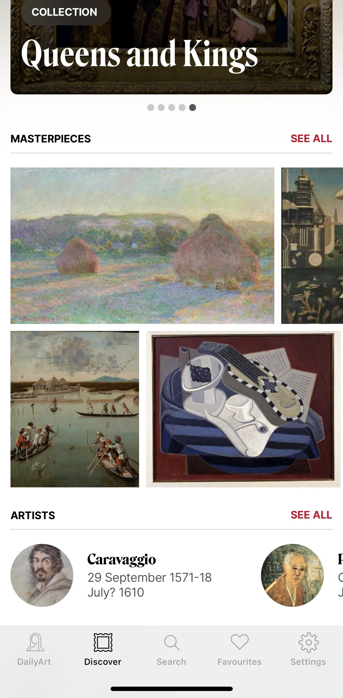 DailyArt Screen screen in the Masterpieces flow