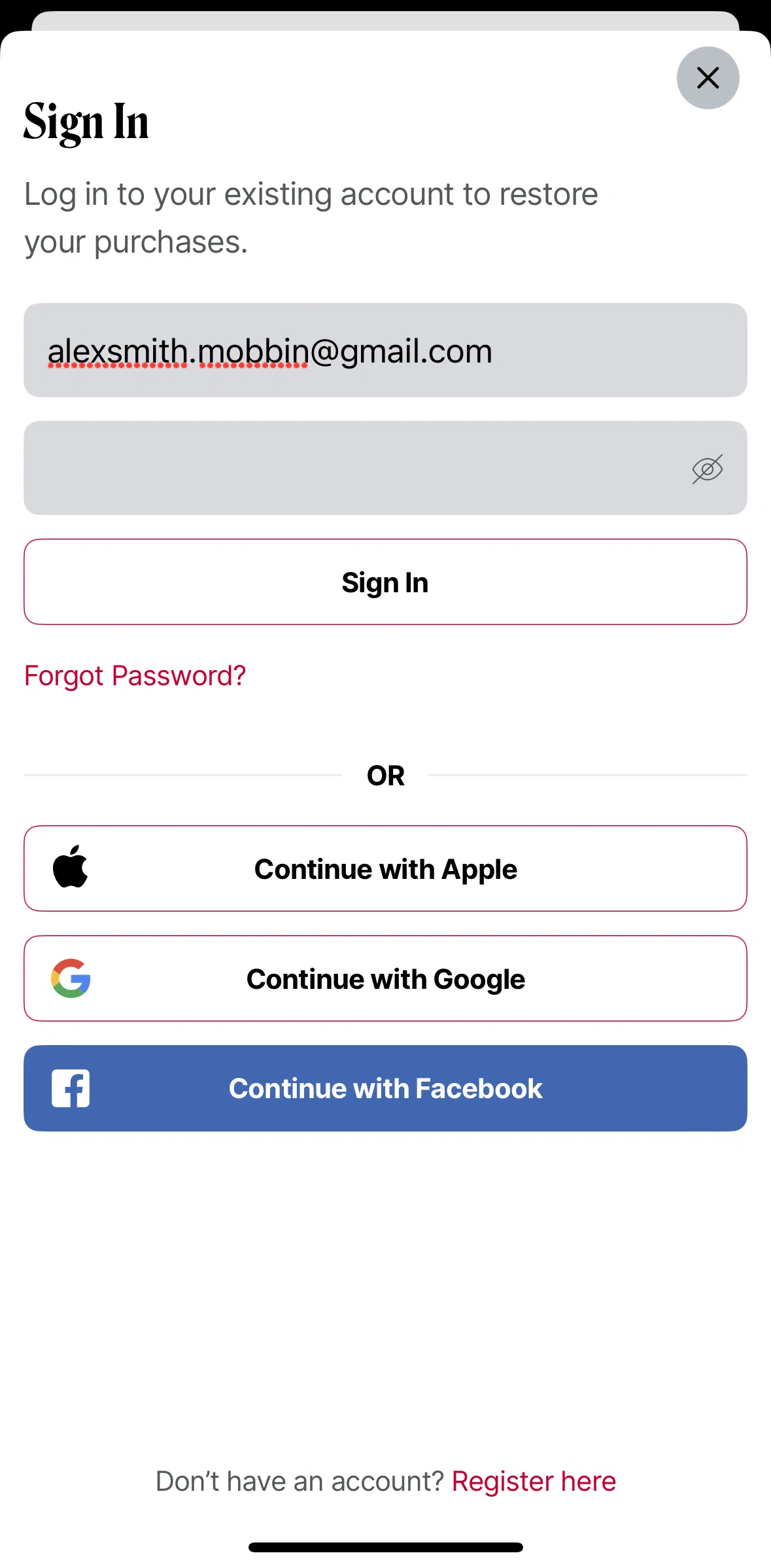 DailyArt Screen screen in the Resetting password flow