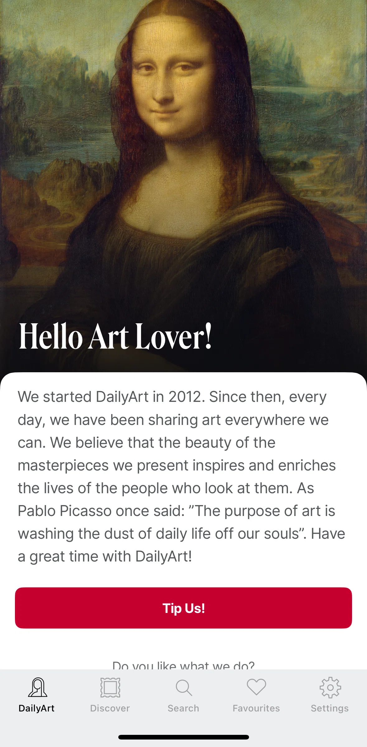 DailyArt Screen screen in the Tip DailyArt flow