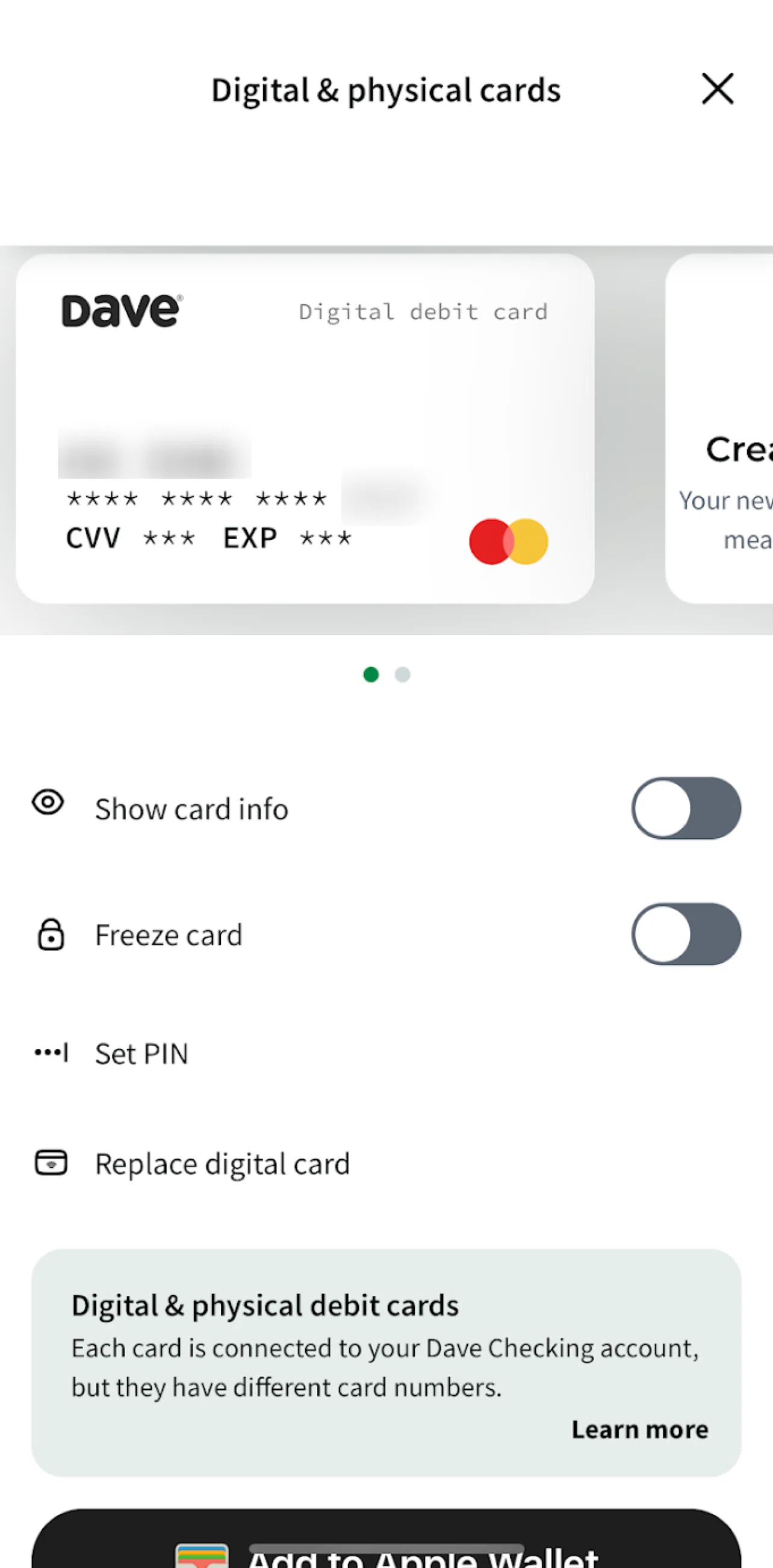 Dave Screen screen in the Adding card to Apple Wallet flow