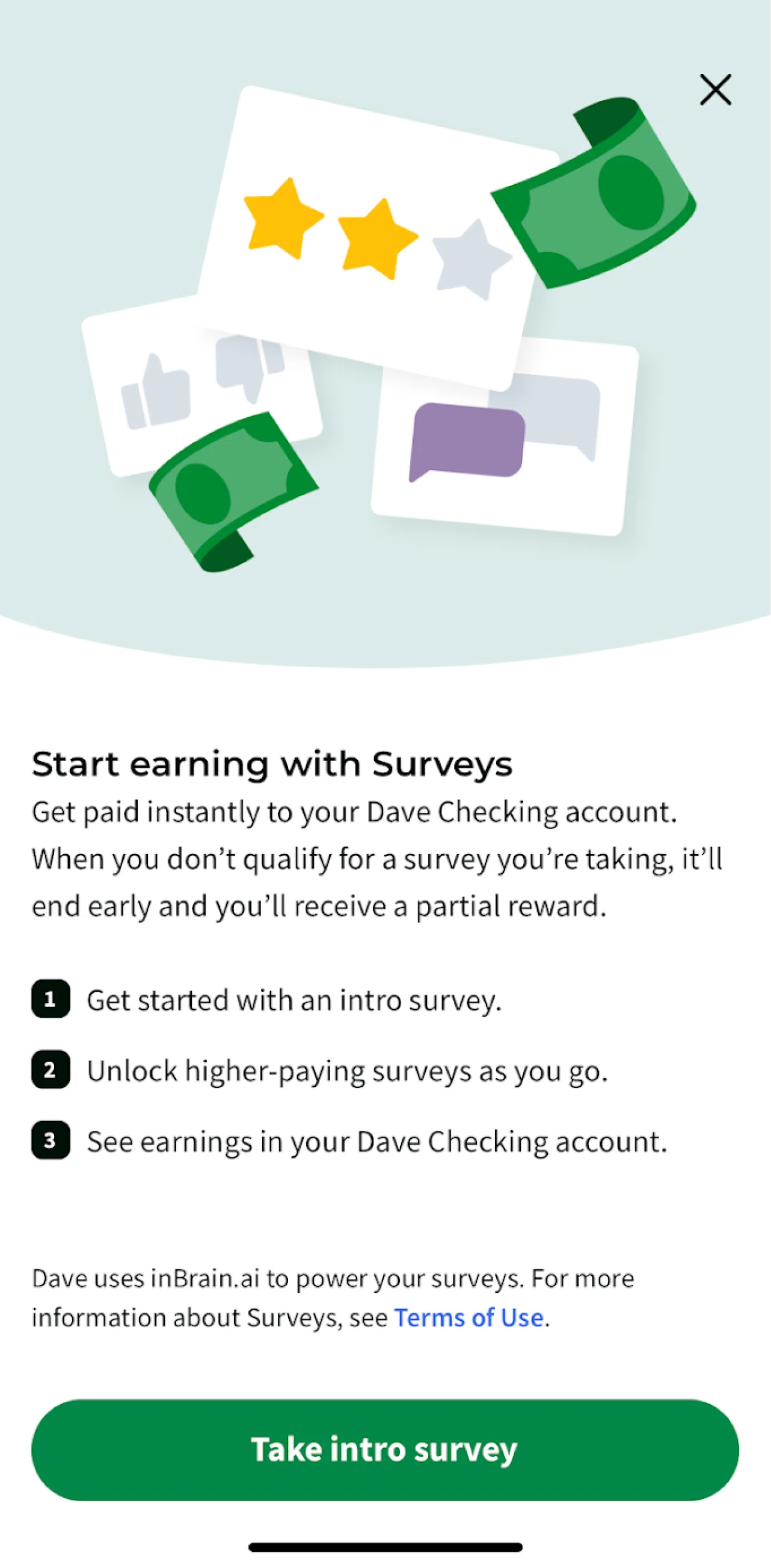 Dave Screen screen in the Completing intro survey flow