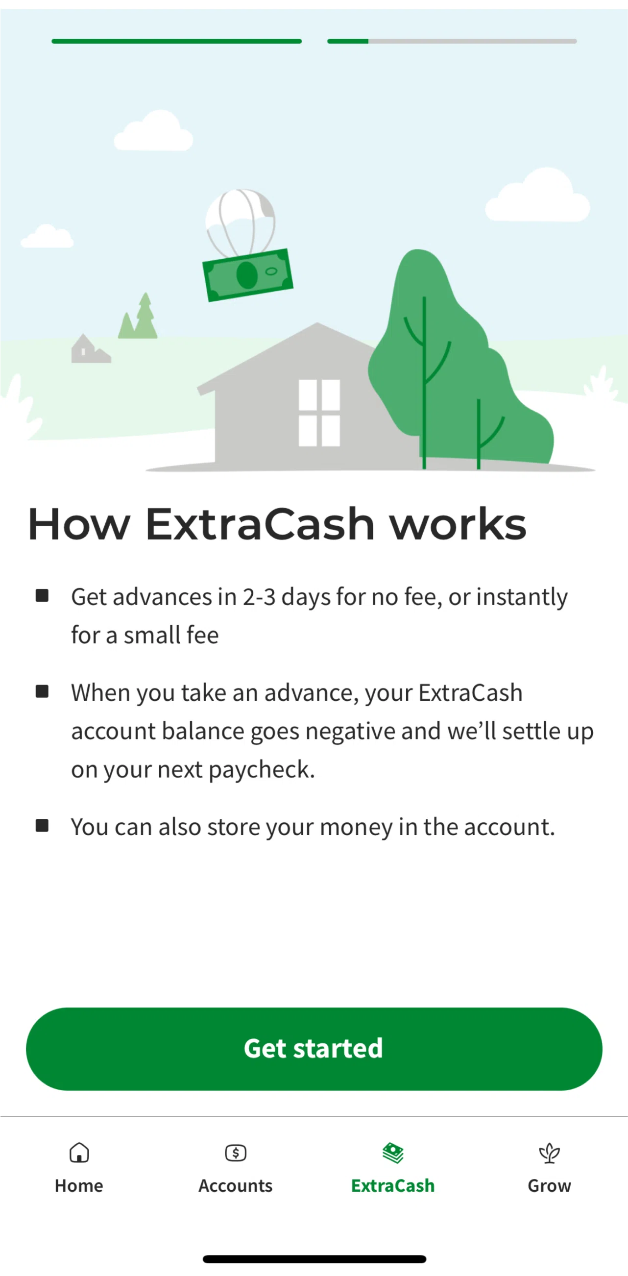 Dave Screen screen in the Opening ExtraCash account flow