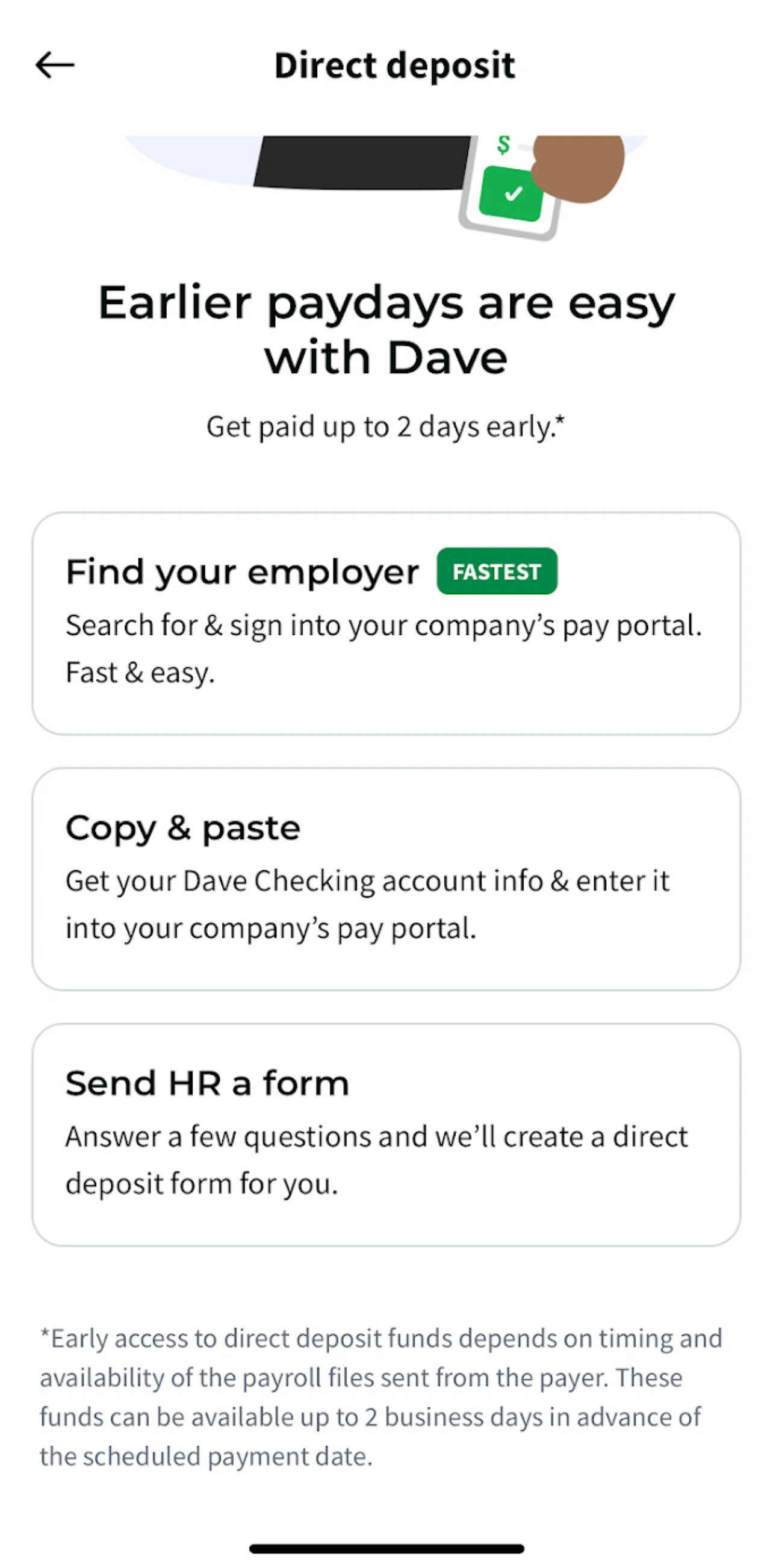 Dave Screen screen in the Send HR a form flow