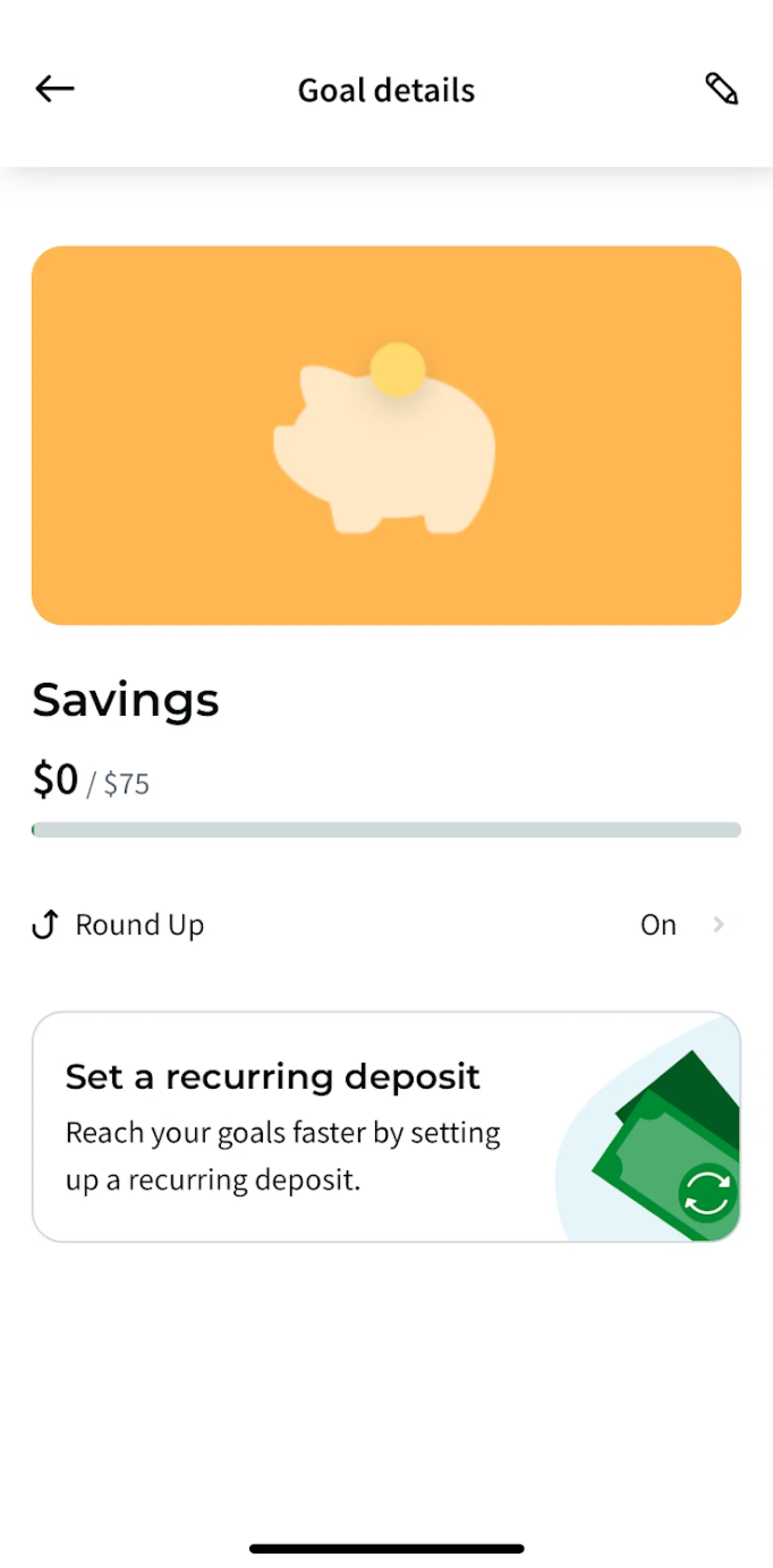 Dave Screen screen in the Setting a recurring deposit flow