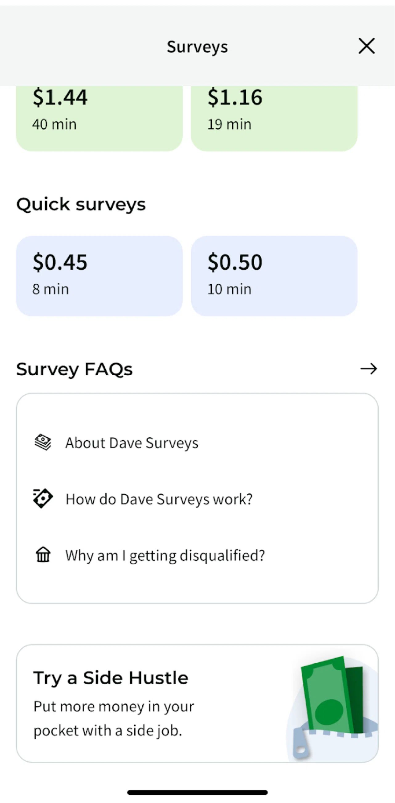 Dave Screen screen in the Take a survey flow
