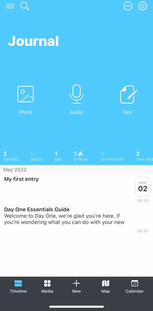 Day One Timeline screen in the Reminders flow