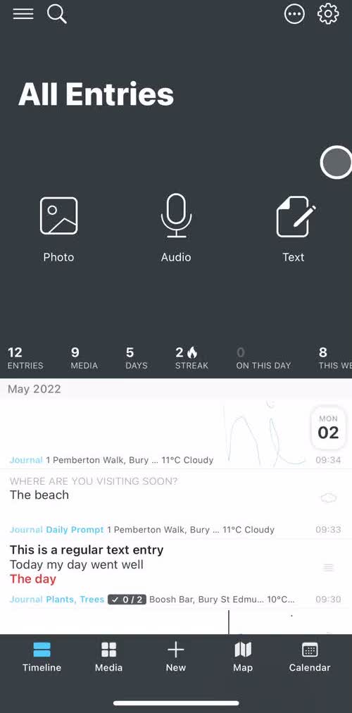 Day One Timeline screen in the Searching flow