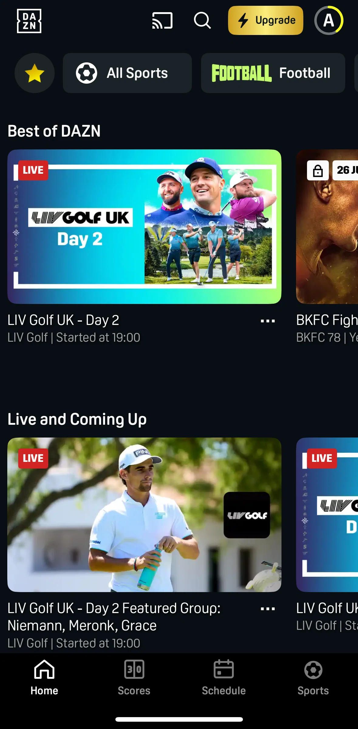 DAZN Screen screen in the Category detail (football) flow