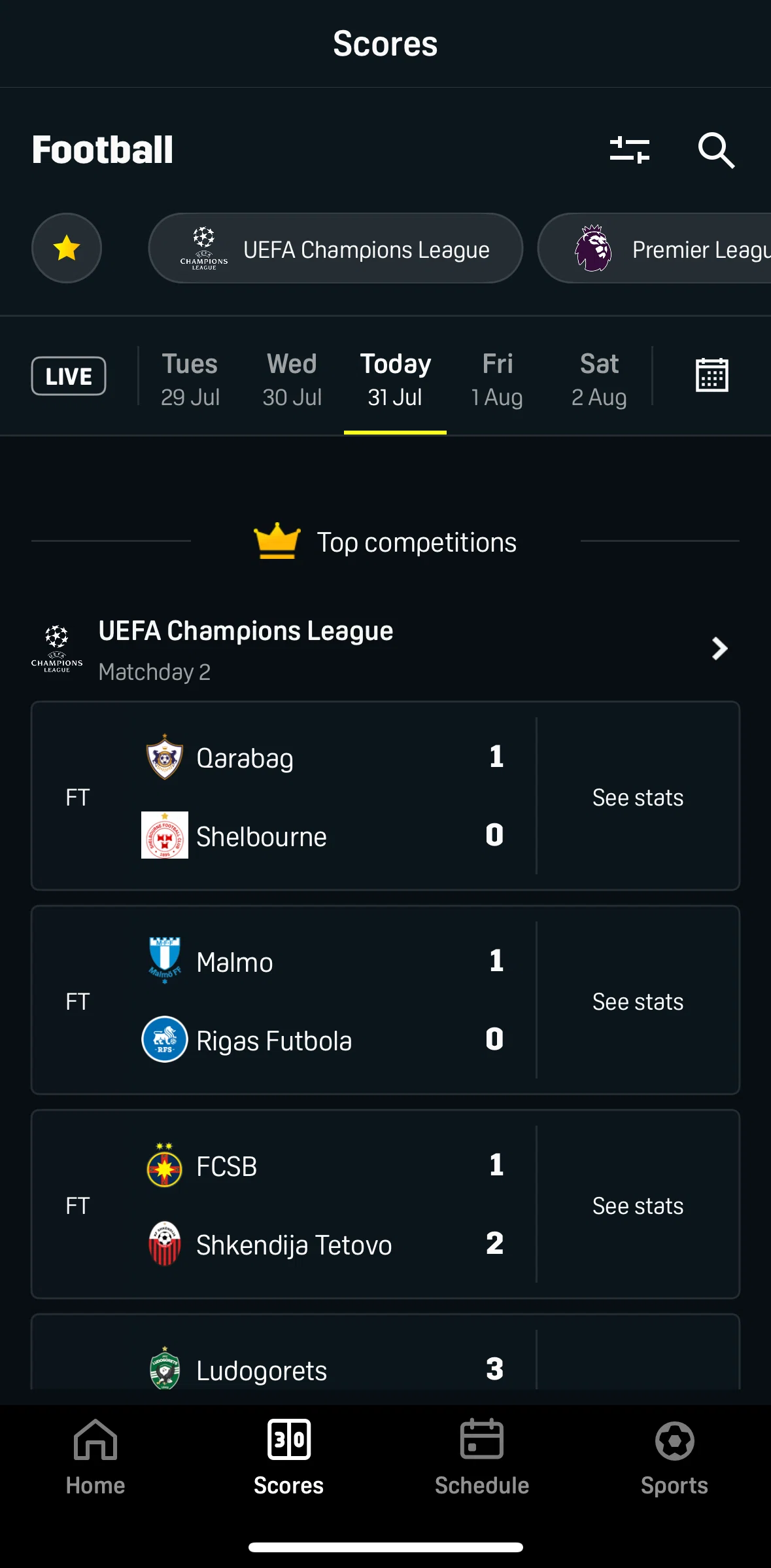 DAZN Screen screen in the Changing match date flow