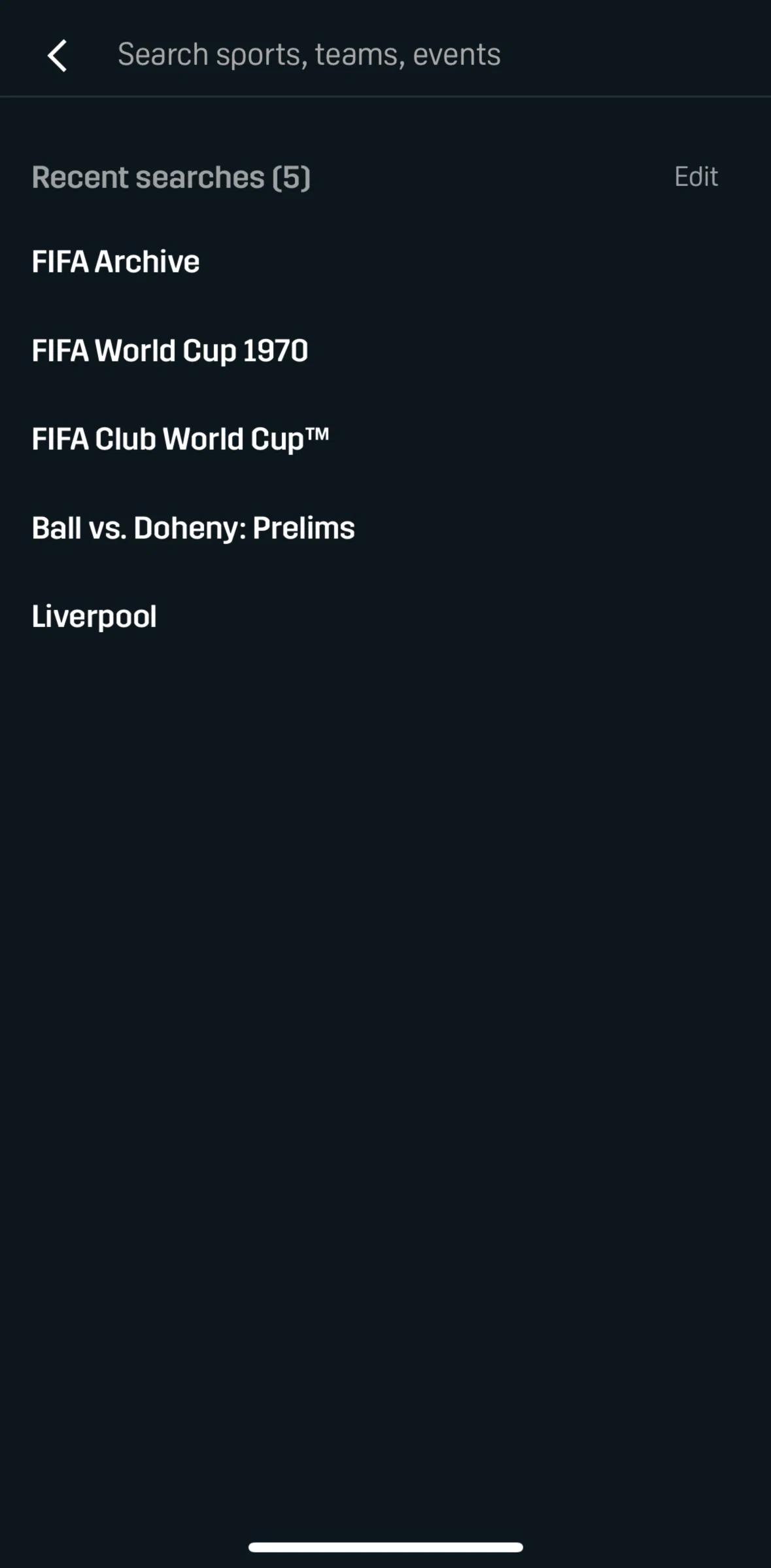 DAZN Screen screen in the Clearing a search flow