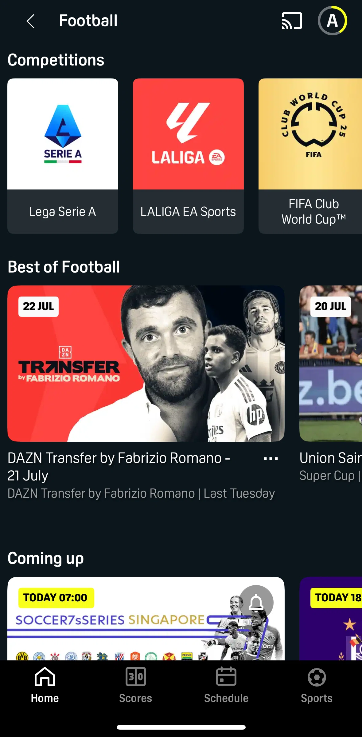 DAZN Screen screen in the Competition detail flow