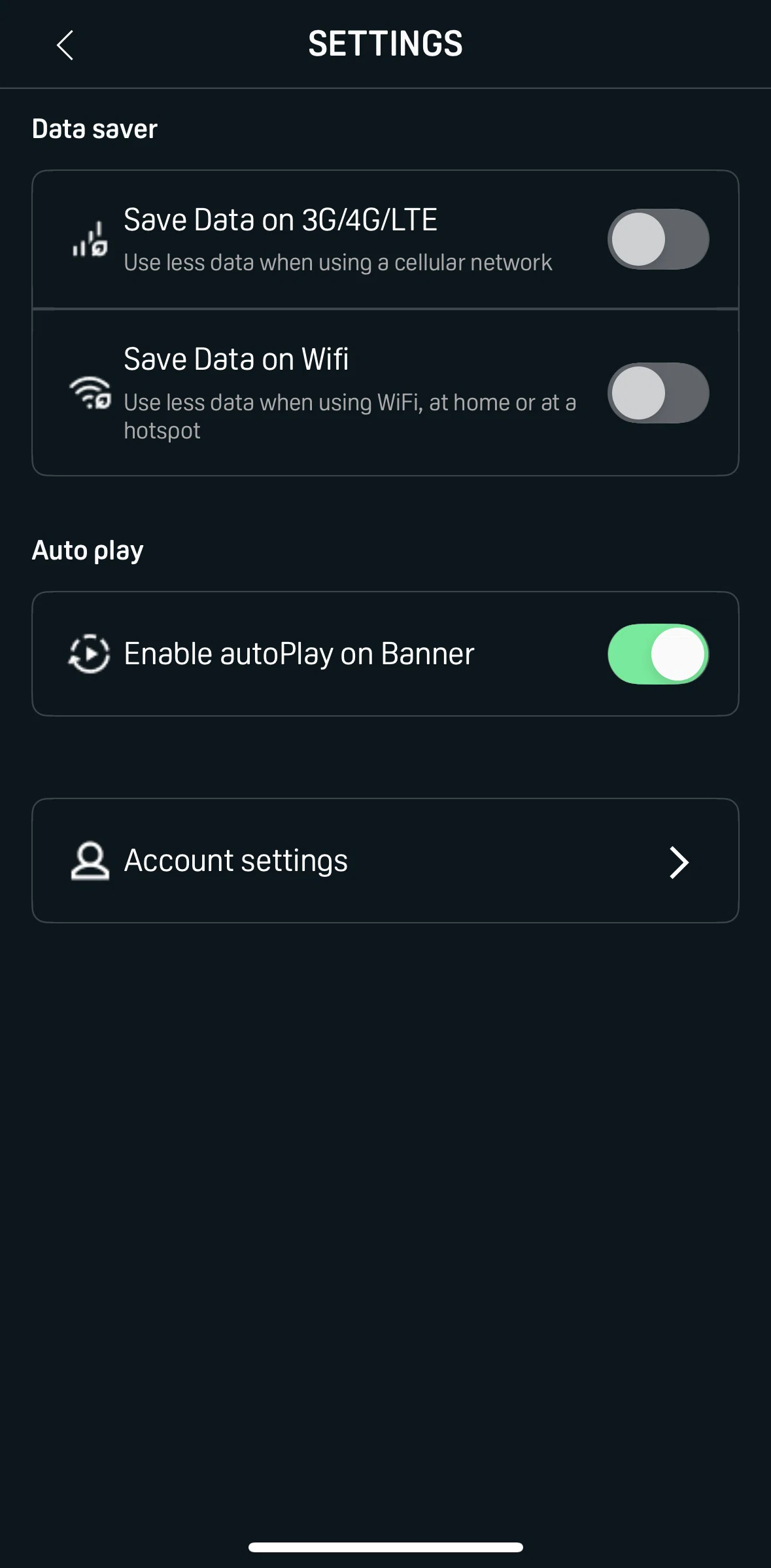 DAZN Screen screen in the Enabling data saver flow