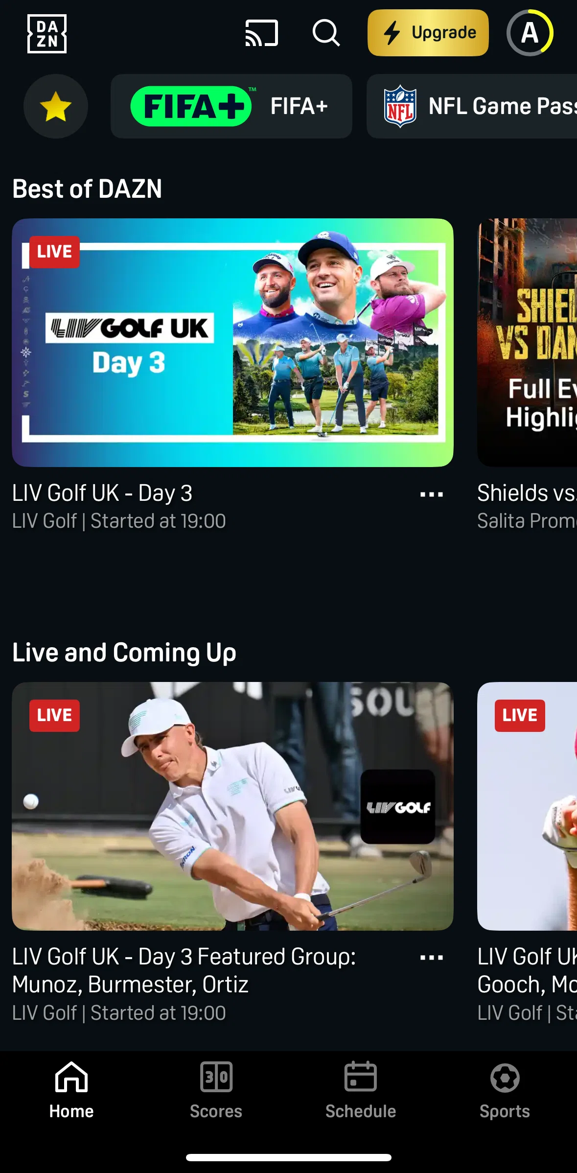 DAZN Screen screen in the FIFA+ flow
