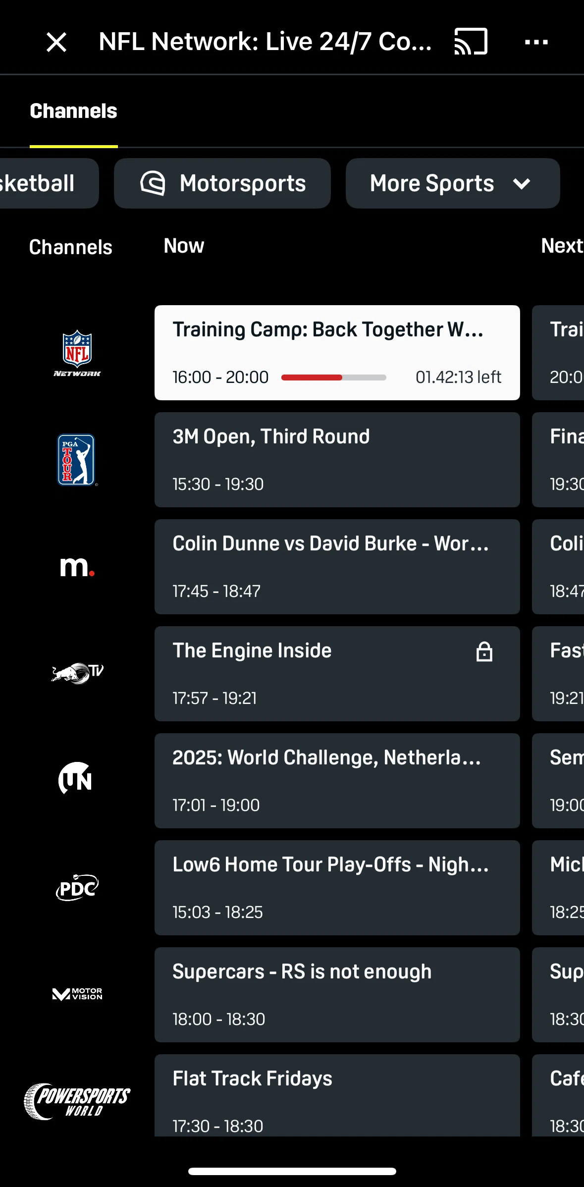 DAZN Screen screen in the Filtering sports flow