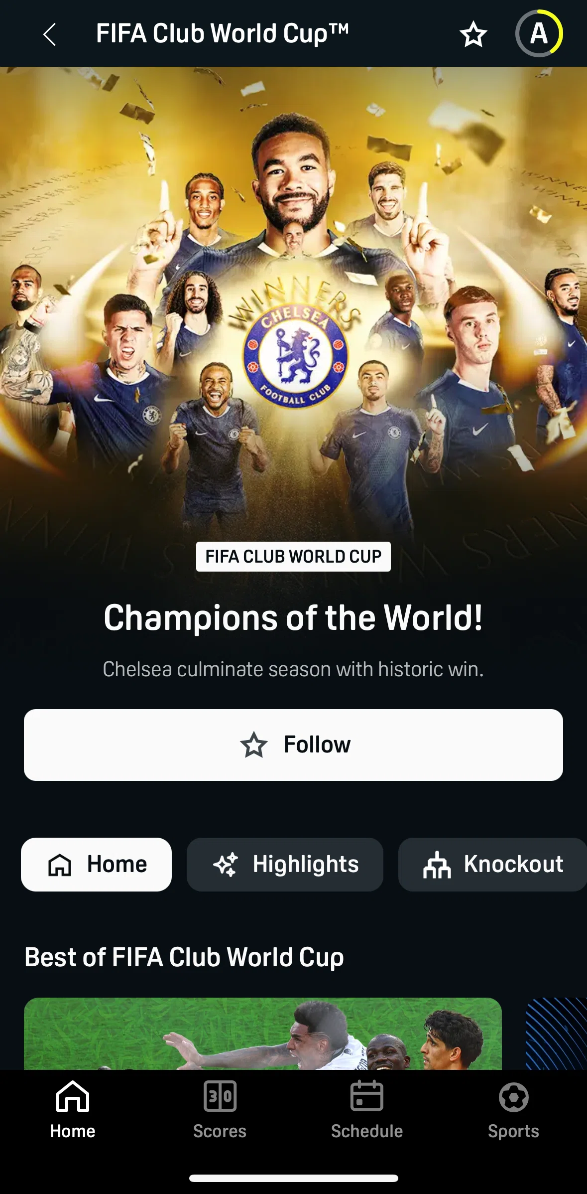 DAZN Screen screen in the Following an event flow