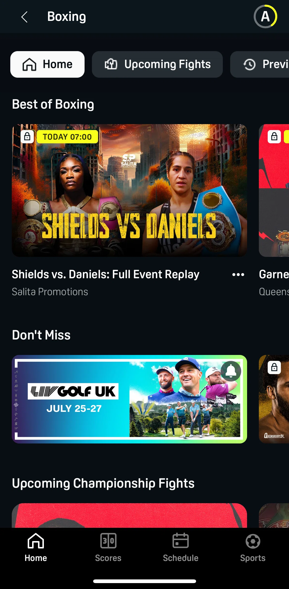 DAZN Screen screen in the Home (boxing) flow