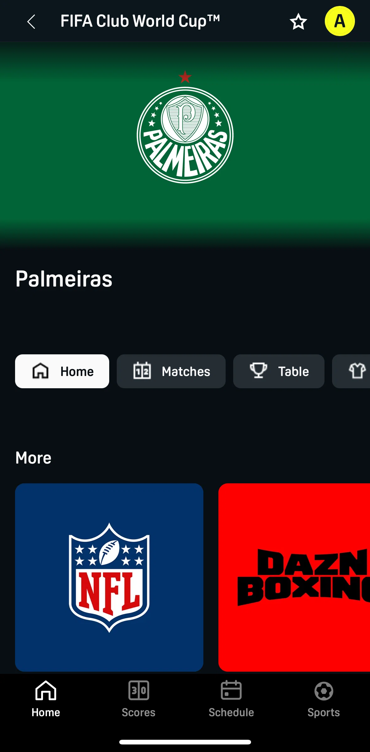 DAZN Screen screen in the Matches (teams) flow