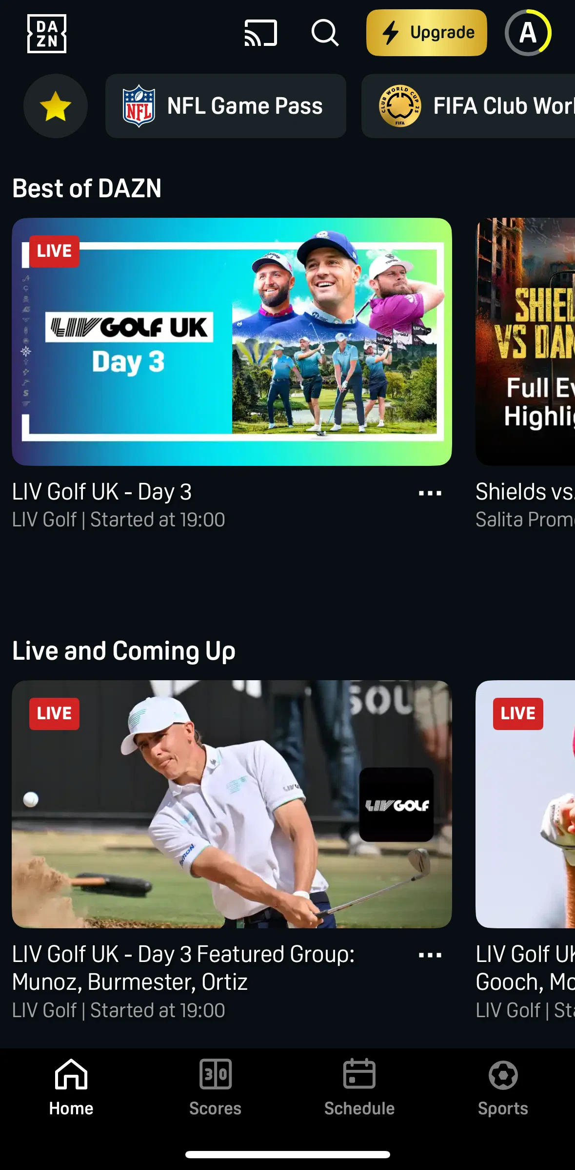 DAZN Screen screen in the NFL Game Pass flow