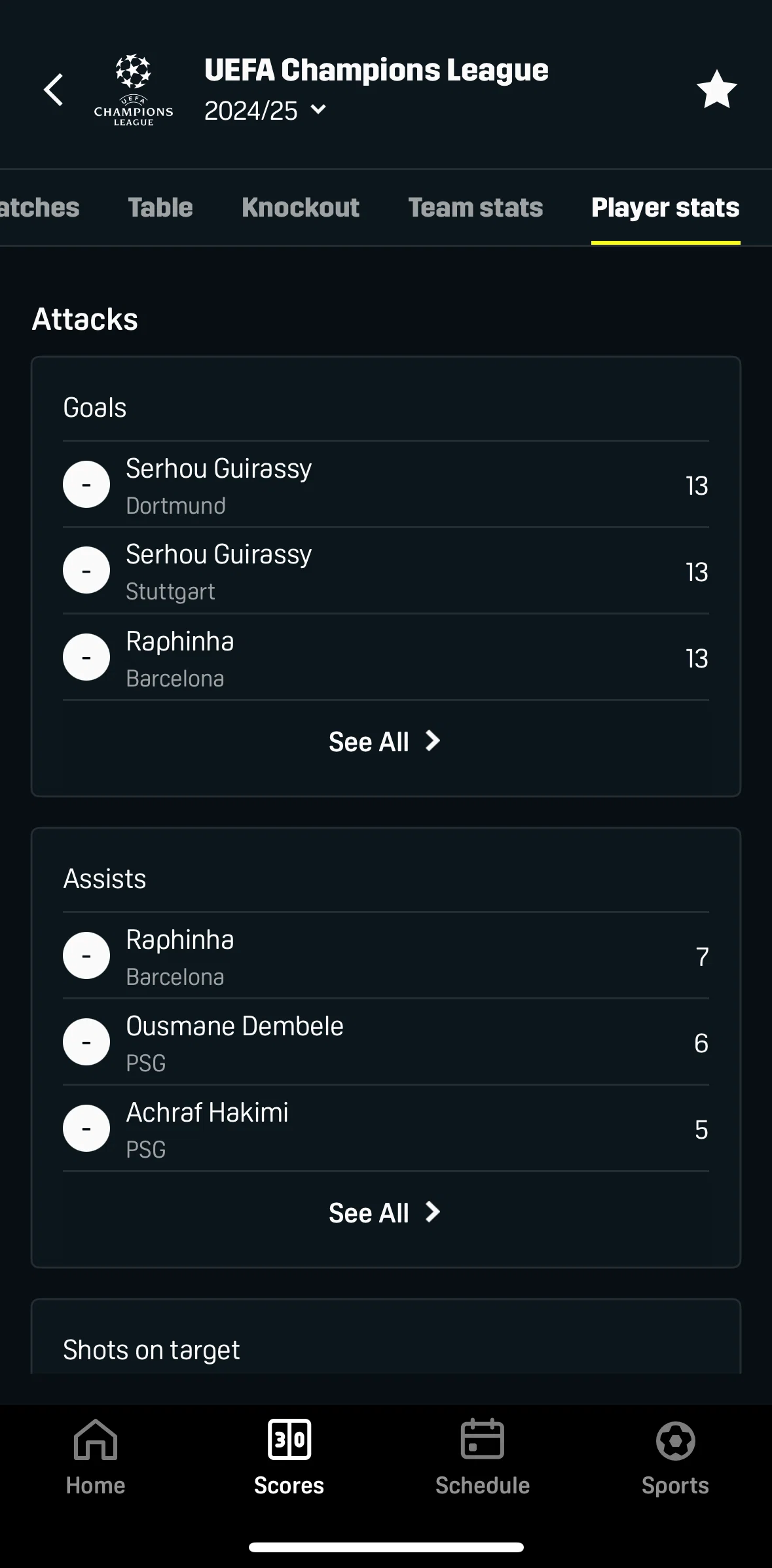 DAZN Screen screen in the Player stats flow