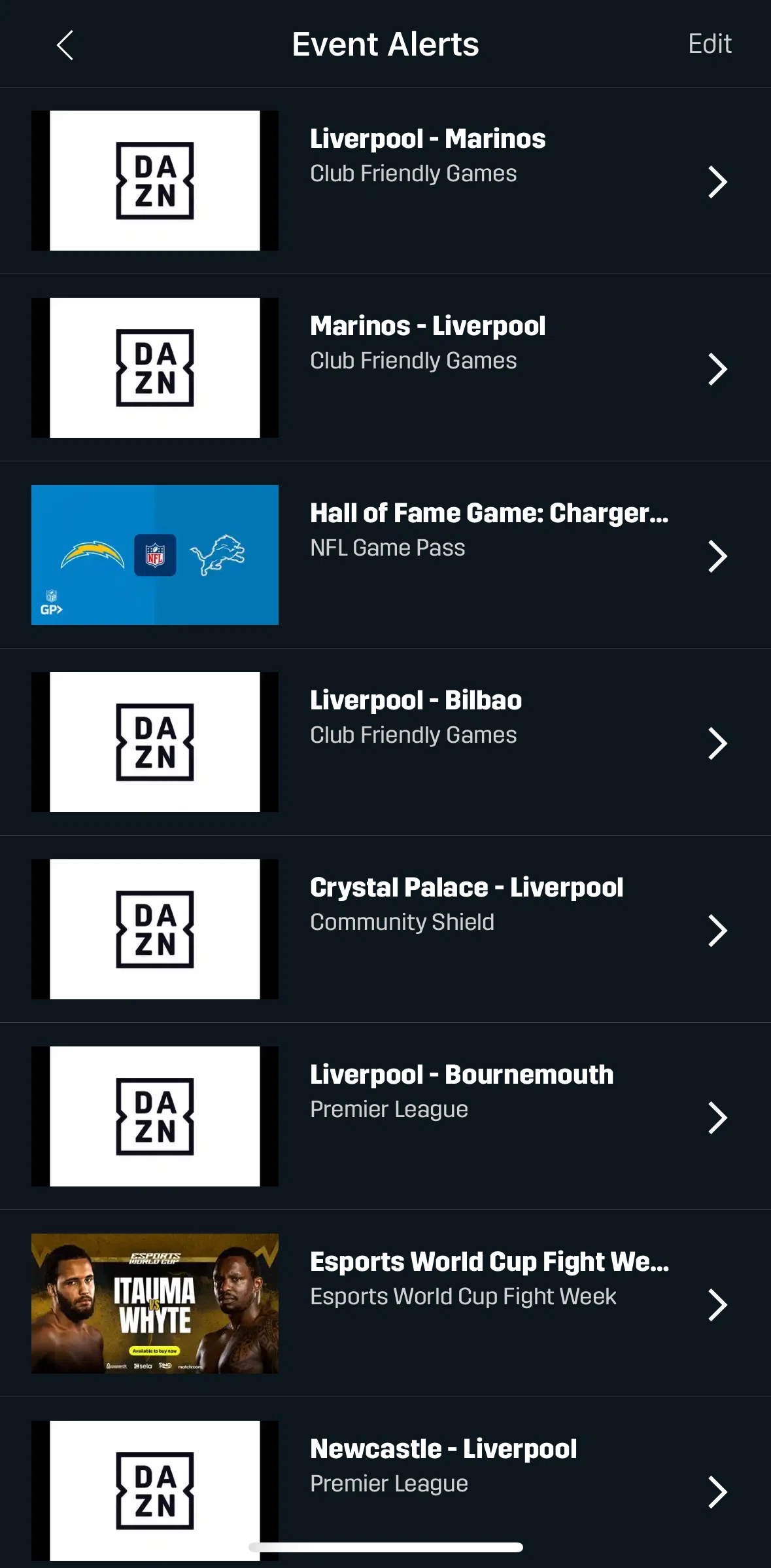 DAZN Screen screen in the Removing an event flow