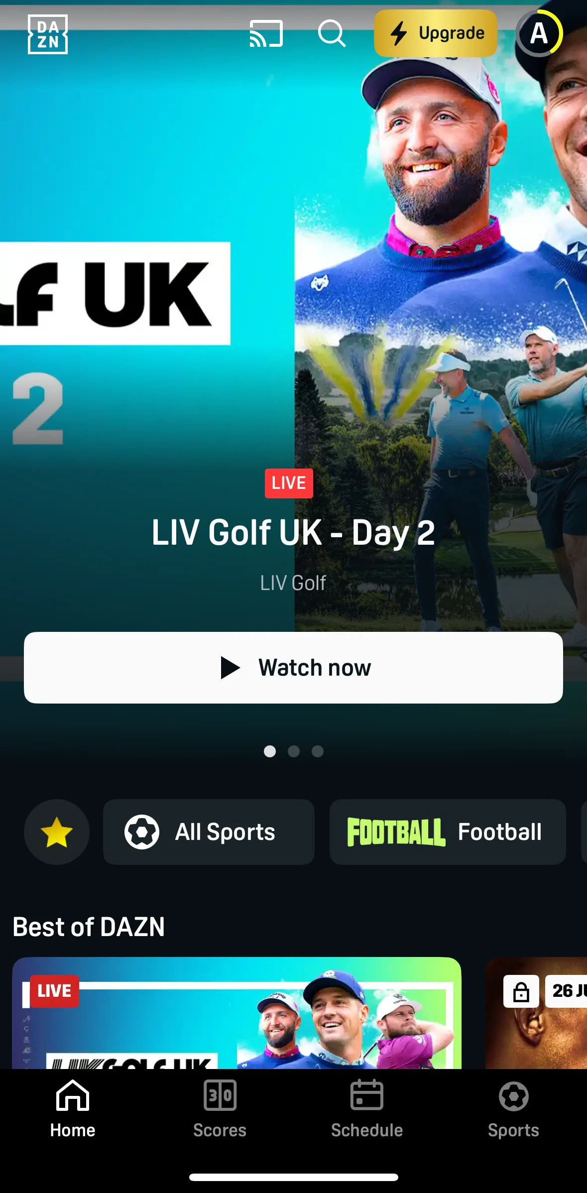 DAZN Screen screen in the Schedule flow