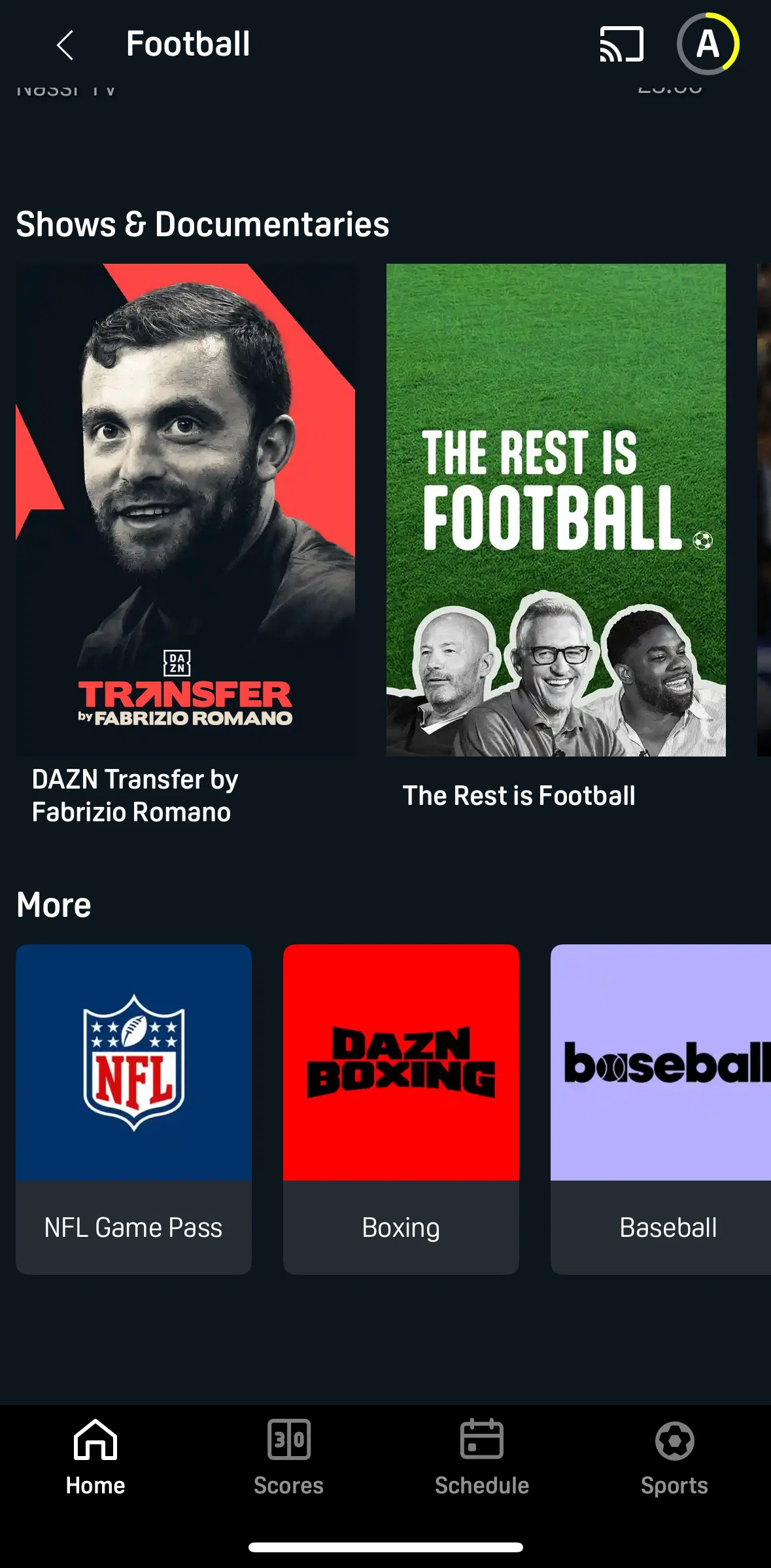 DAZN Screen screen in the Show detail flow