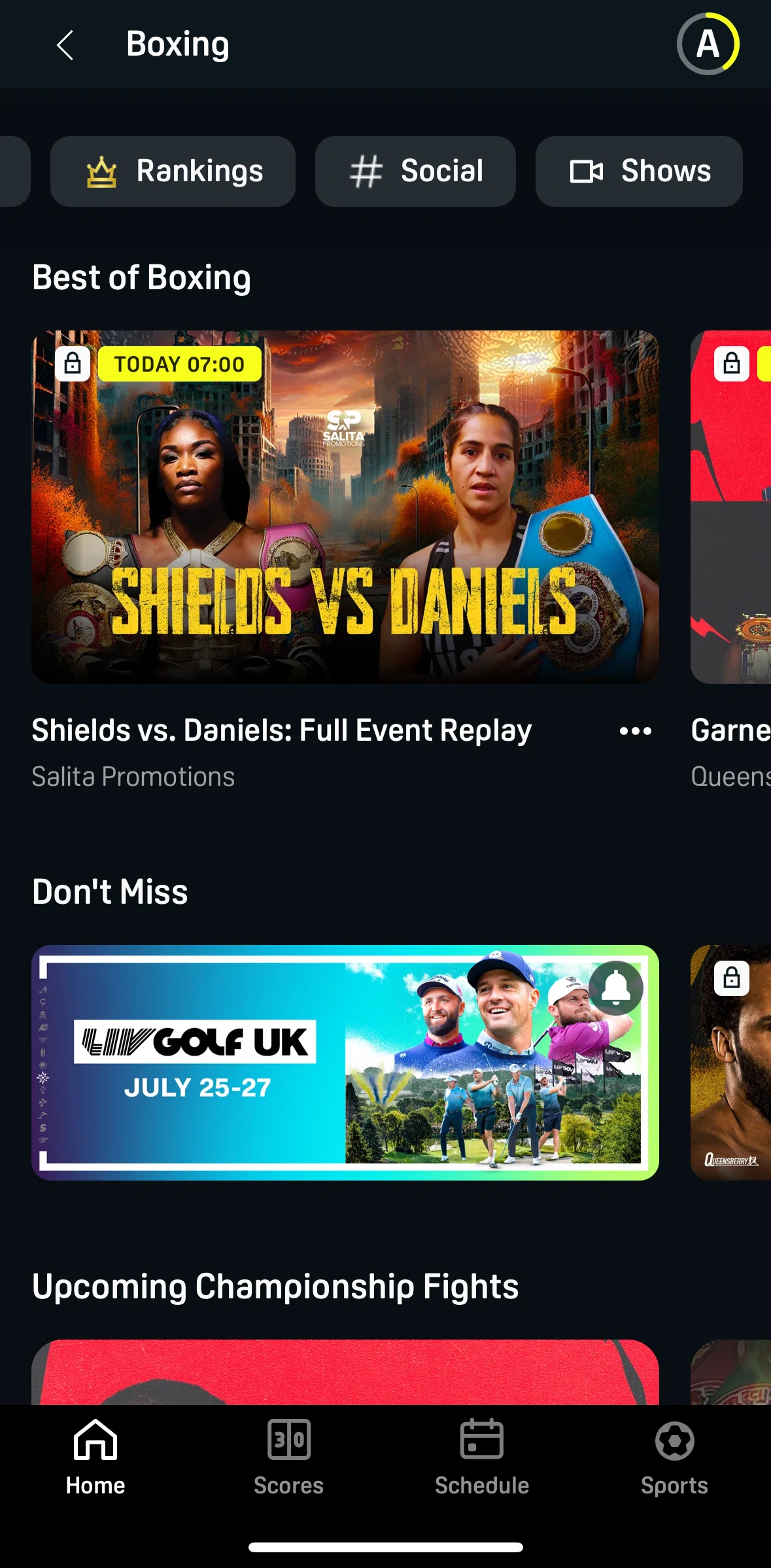 DAZN Screen screen in the Social flow