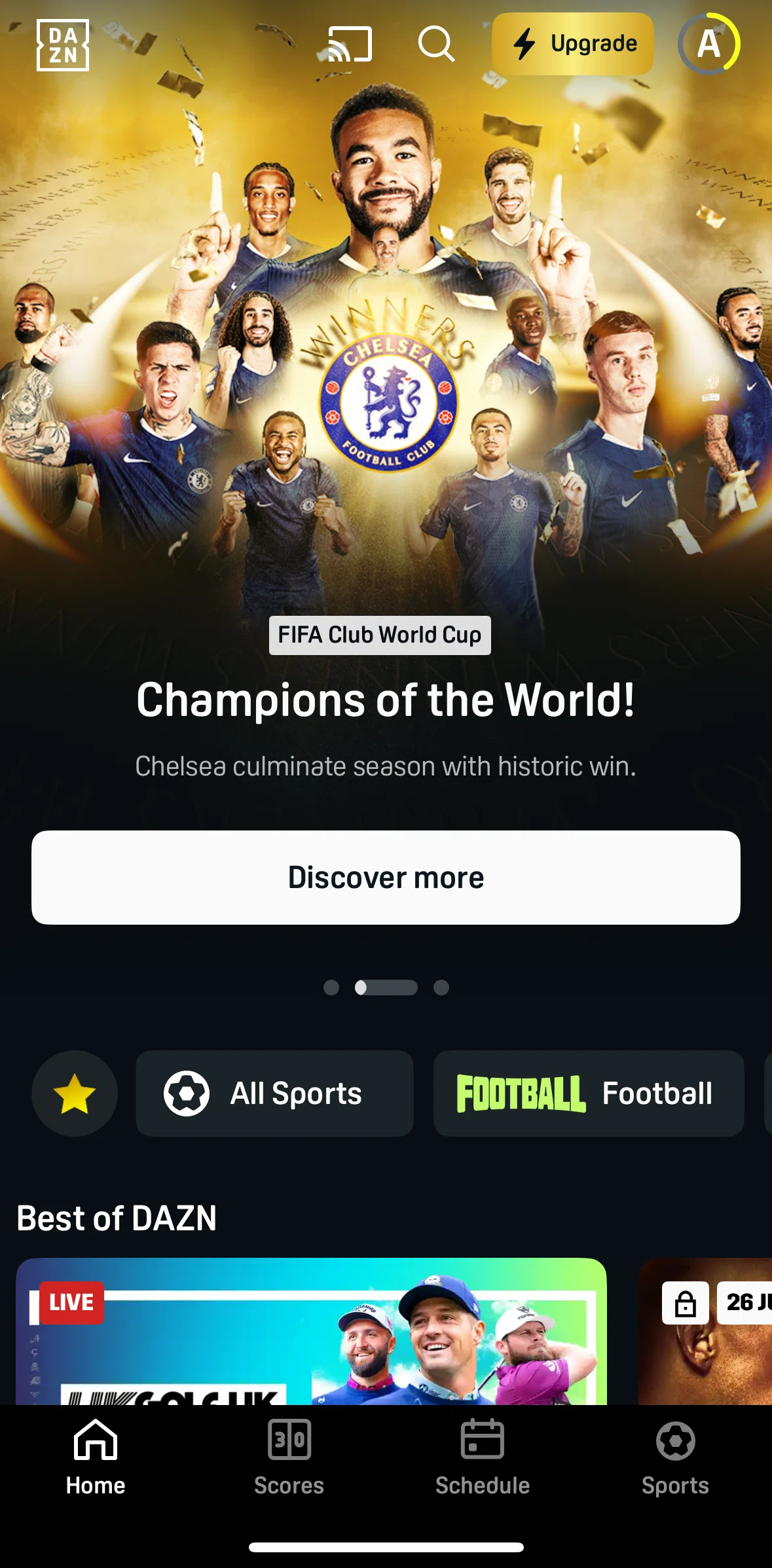 DAZN Screen screen in the Sports detail flow