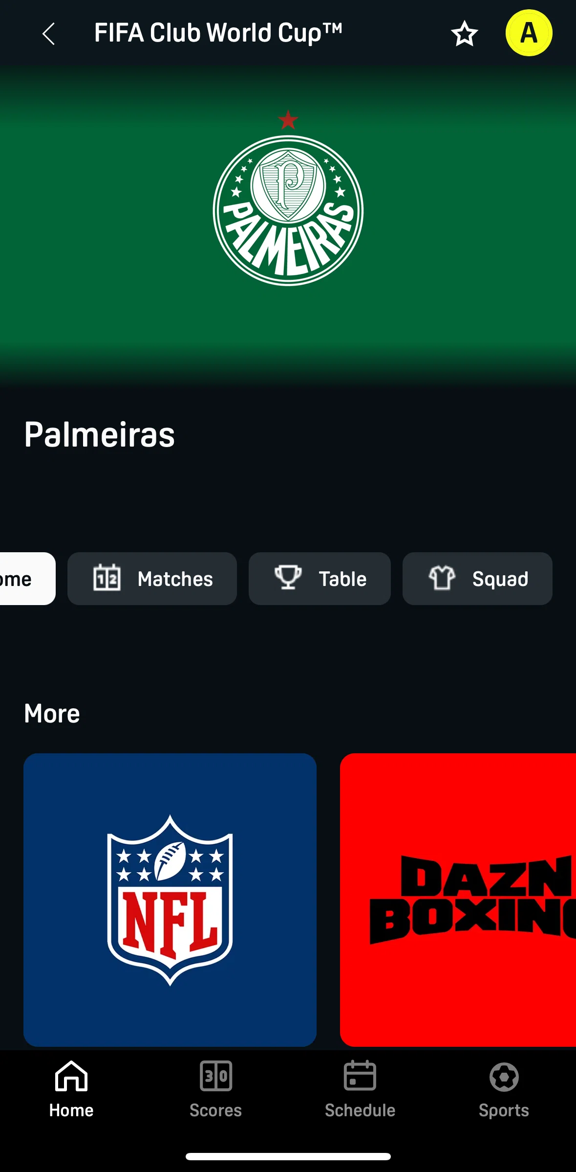 DAZN Screen screen in the Squad flow