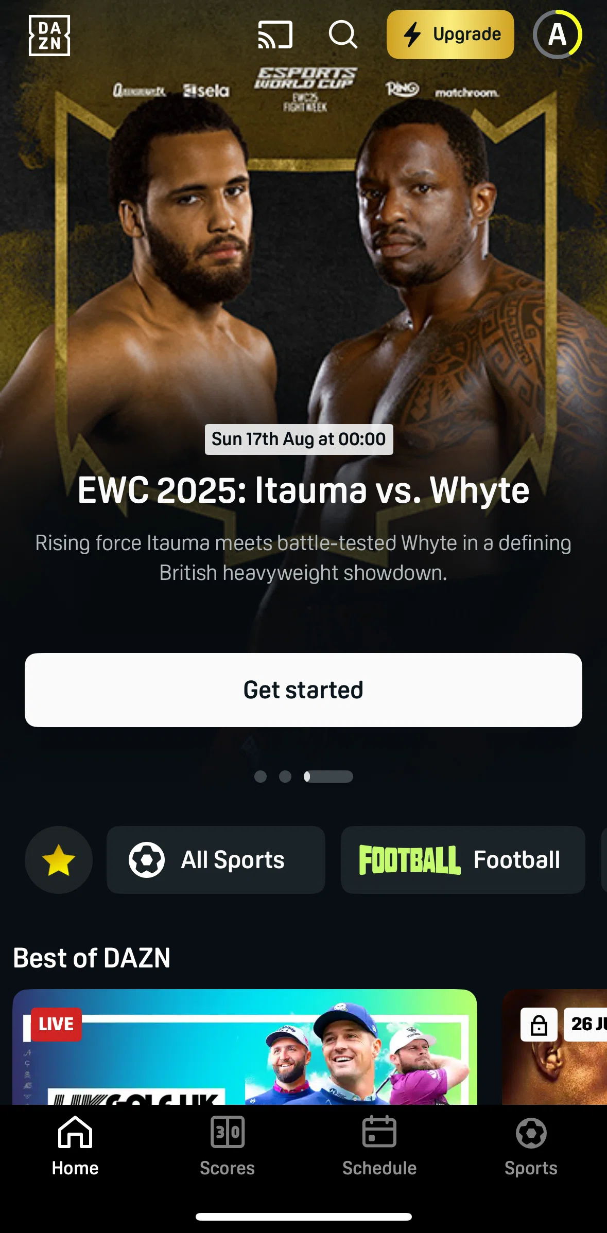 DAZN Screen screen in the Watch a paid match flow