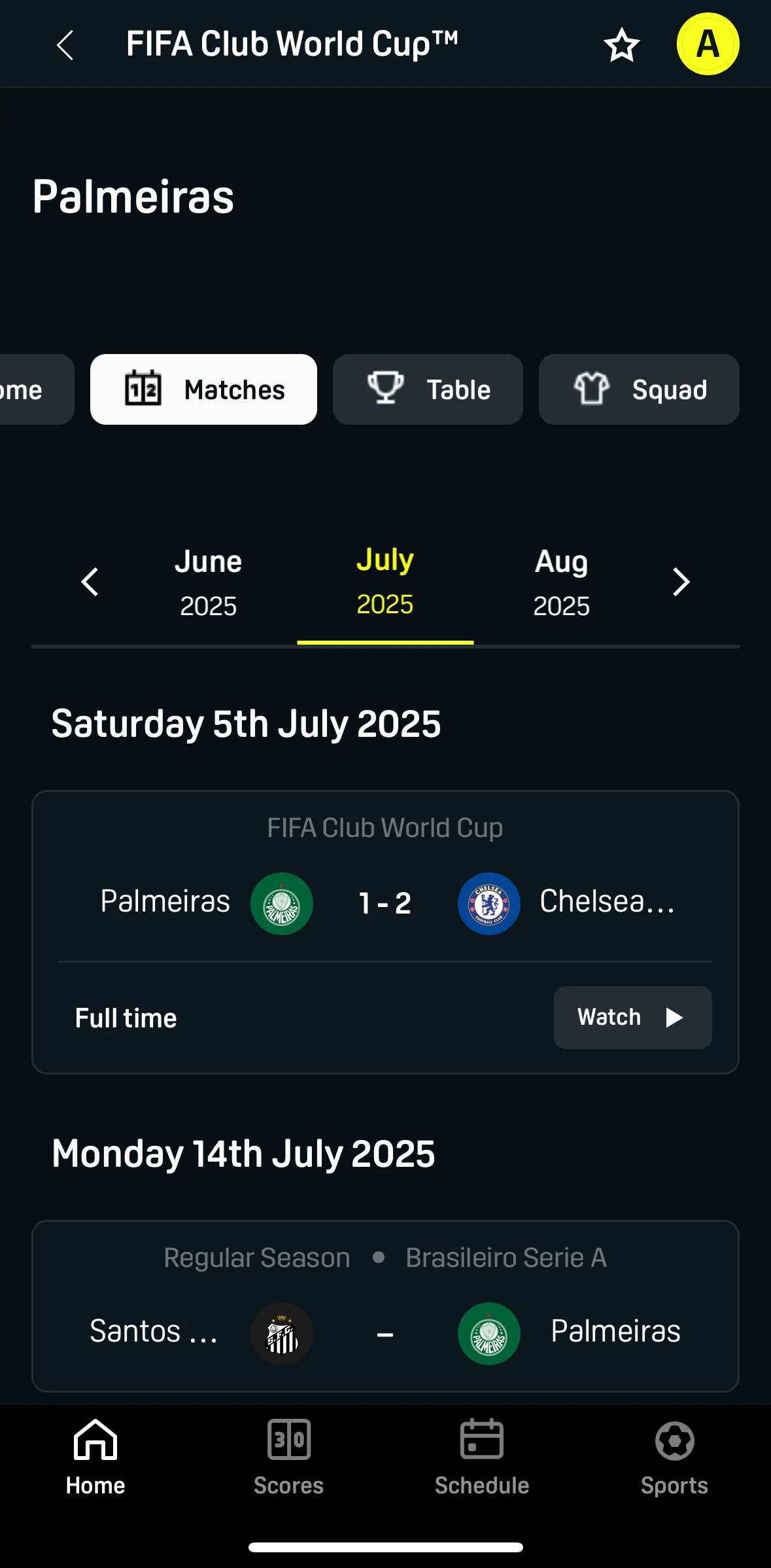 DAZN Screen screen in the Watching a match flow