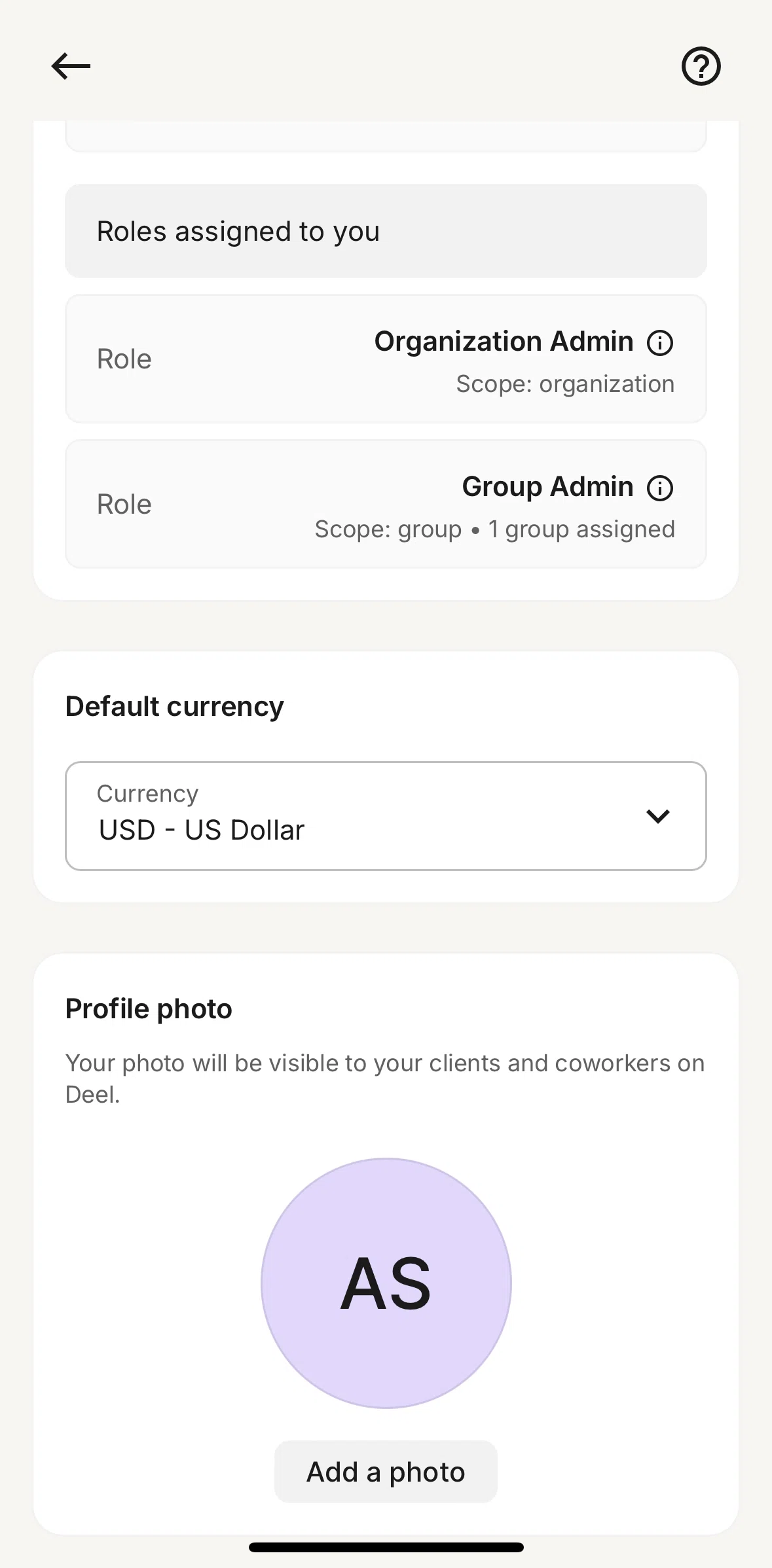 Deel Screen screen in the Adding a profile photo flow