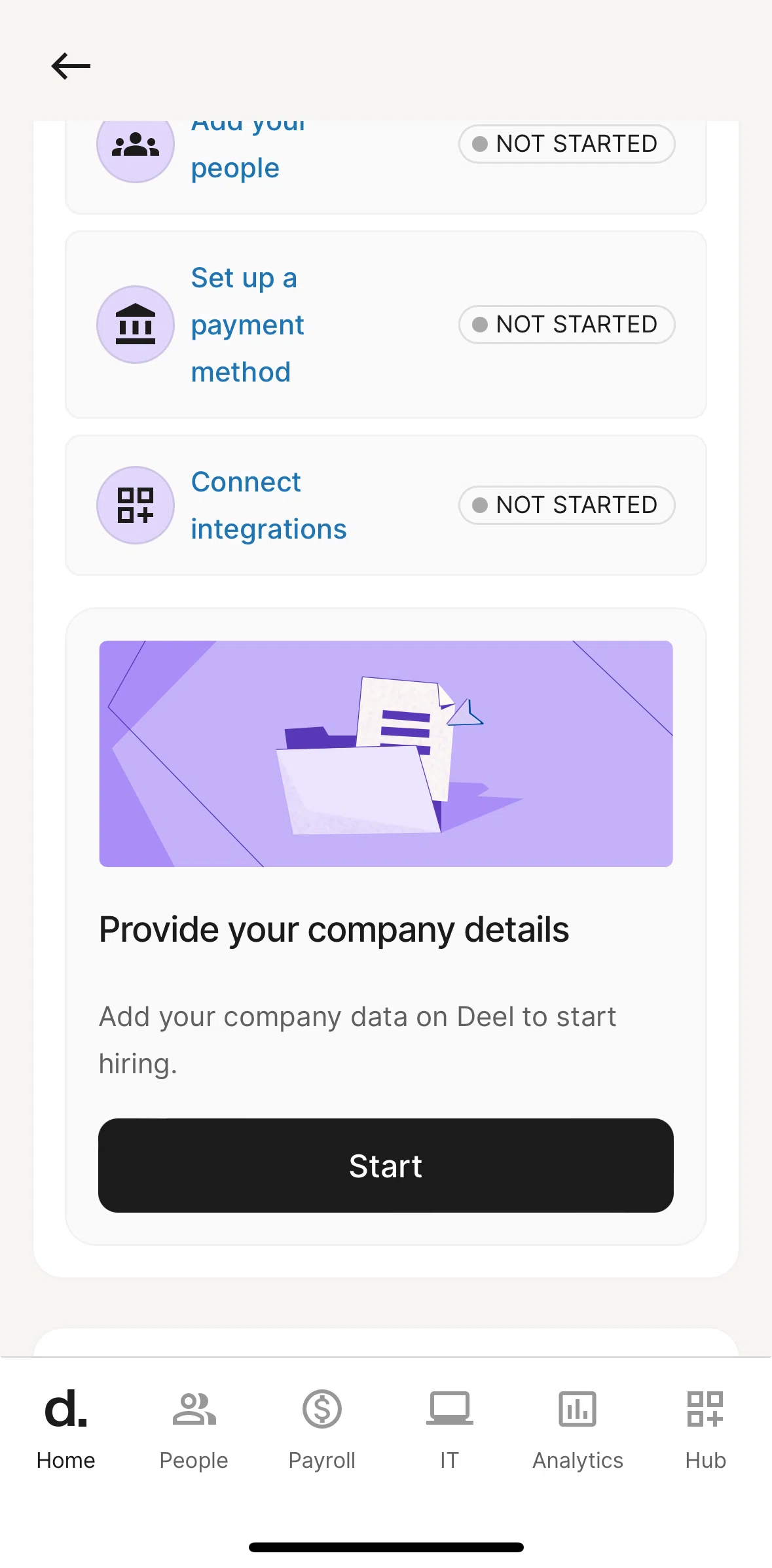 Deel Screen screen in the Adding company details flow
