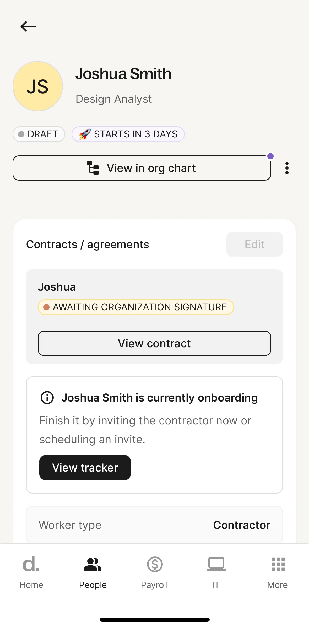 Deel Screen screen in the Contracts (contractor) flow
