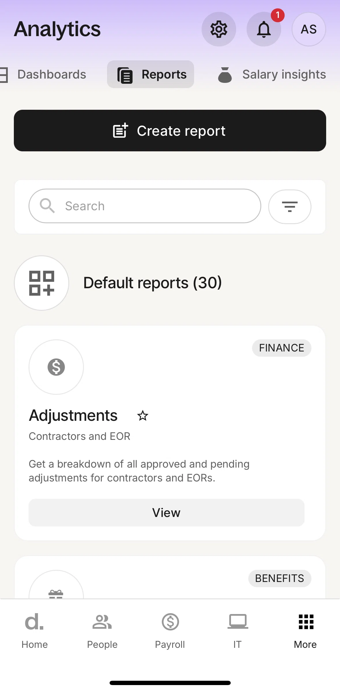 Deel Screen screen in the Creating a report flow