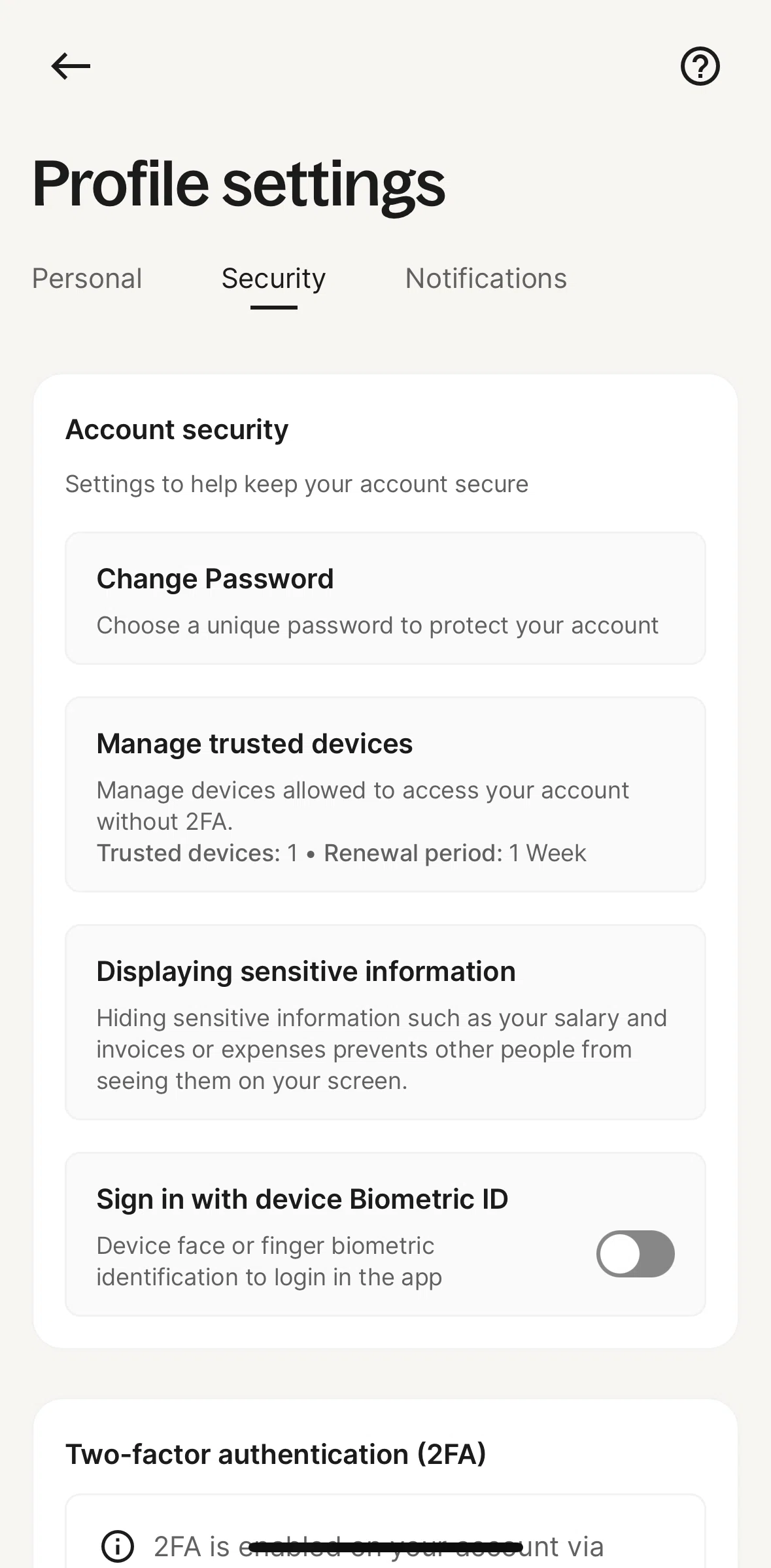 Deel Screen screen in the Editing sensitive information display flow
