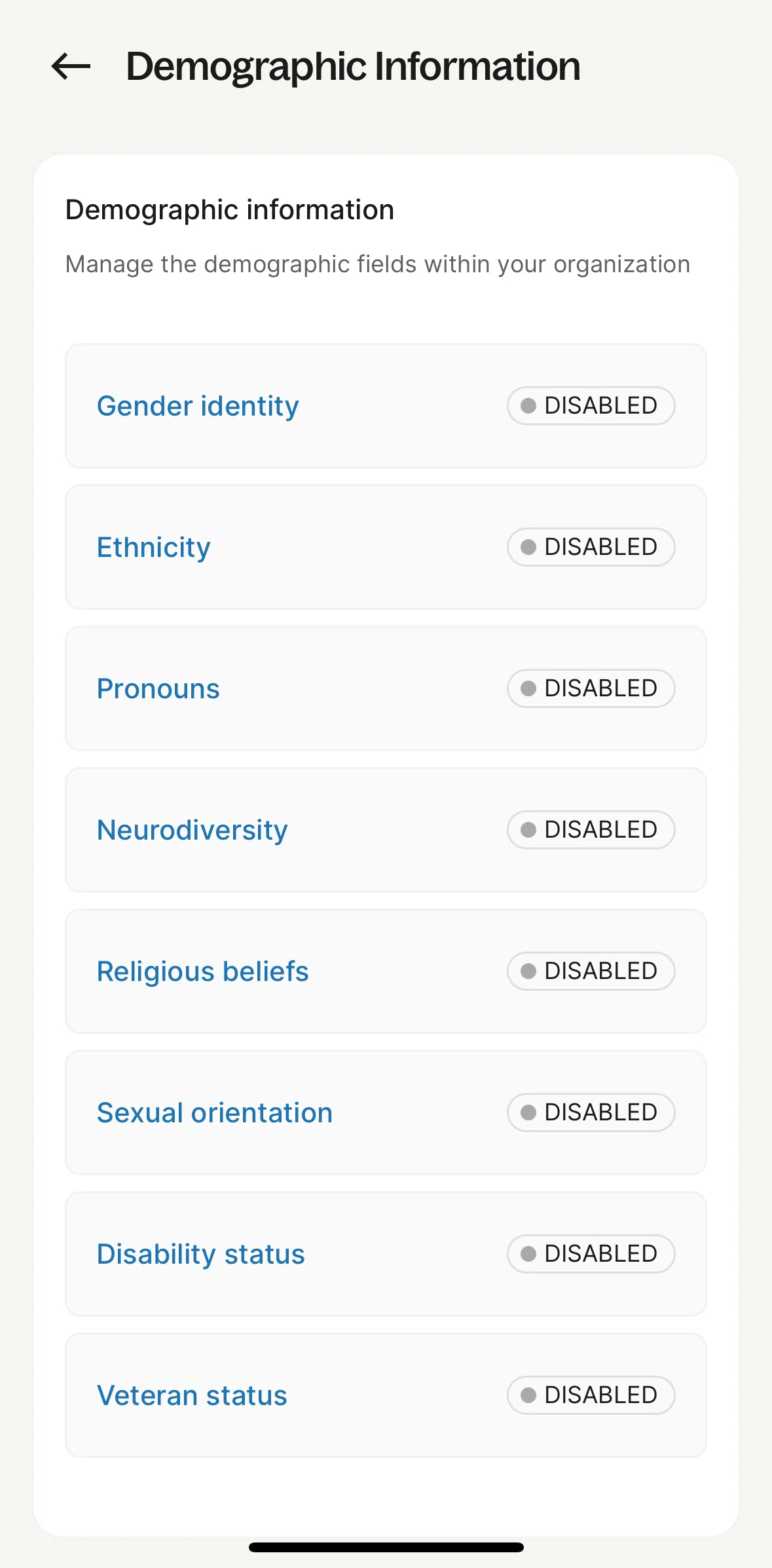 Deel Screen screen in the Enabling a demographic field flow