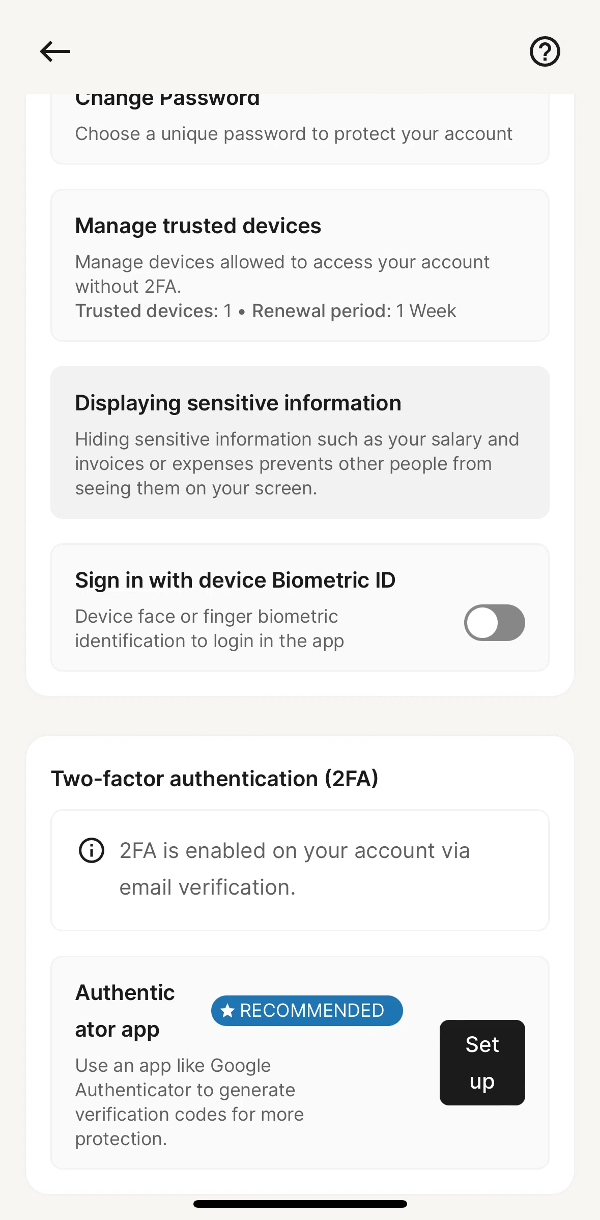 Deel Screen screen in the Enabling two-factor authentication flow