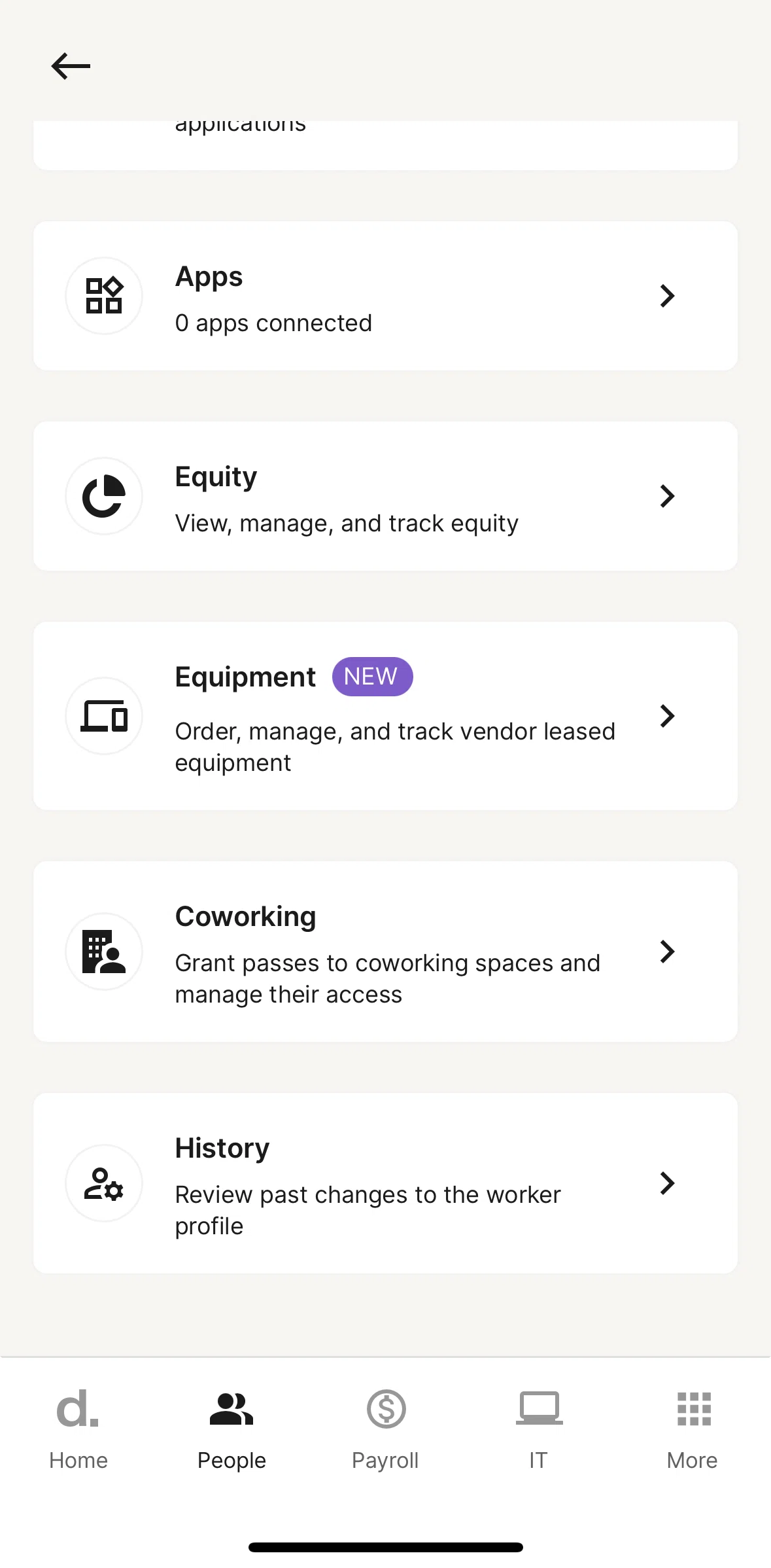 Deel Screen screen in the History flow