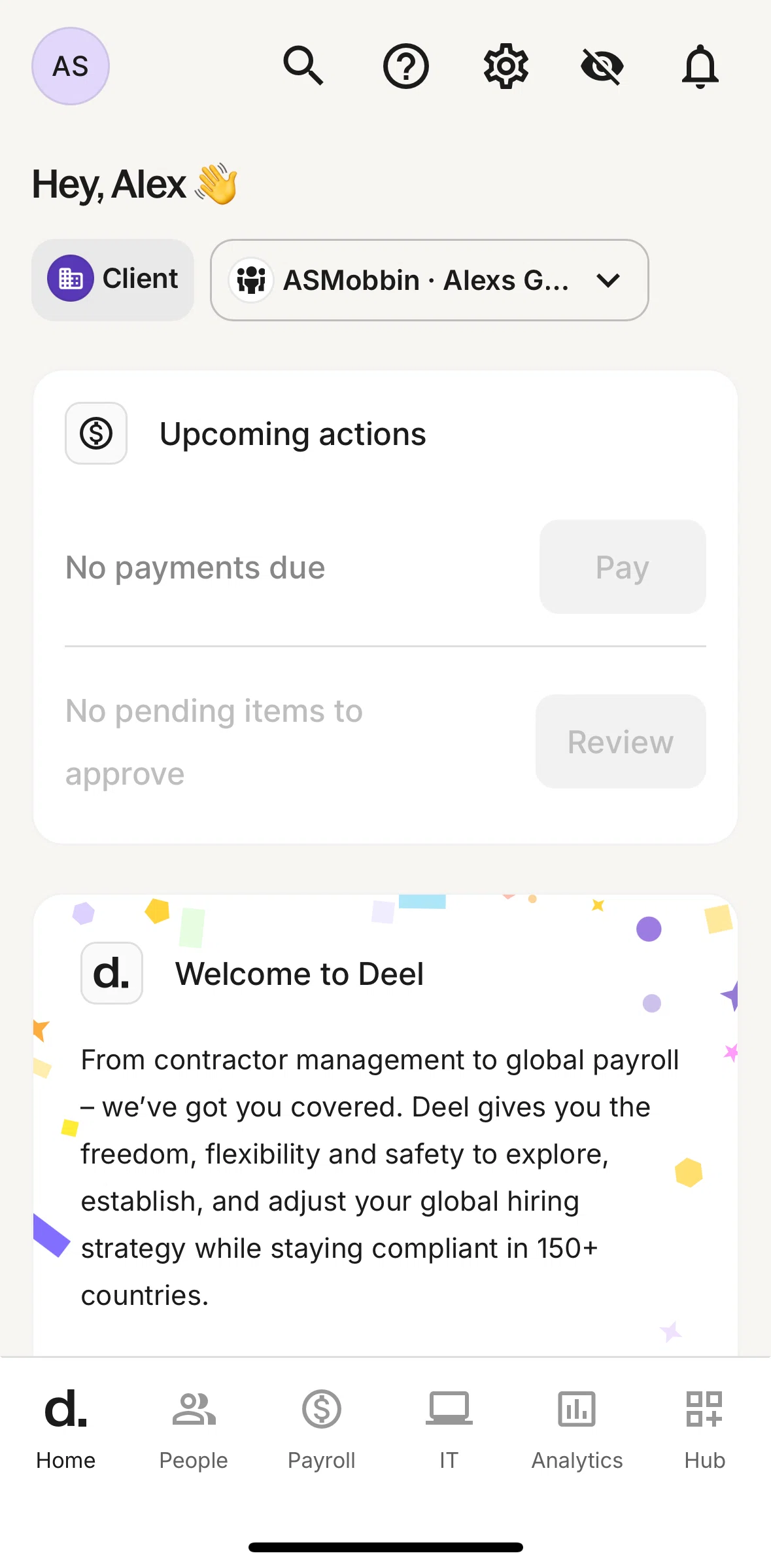Deel Screen screen in the Home flow