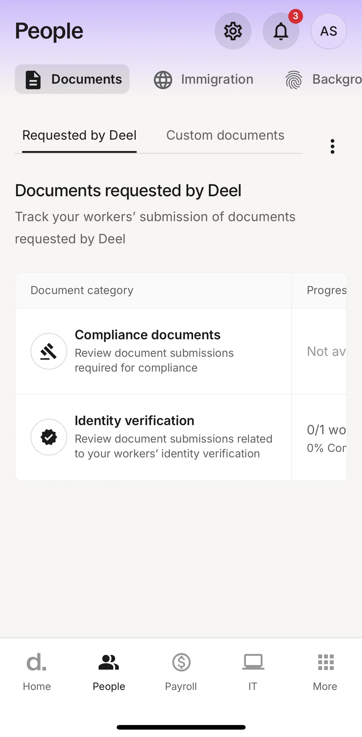Deel Screen screen in the Immigration flow