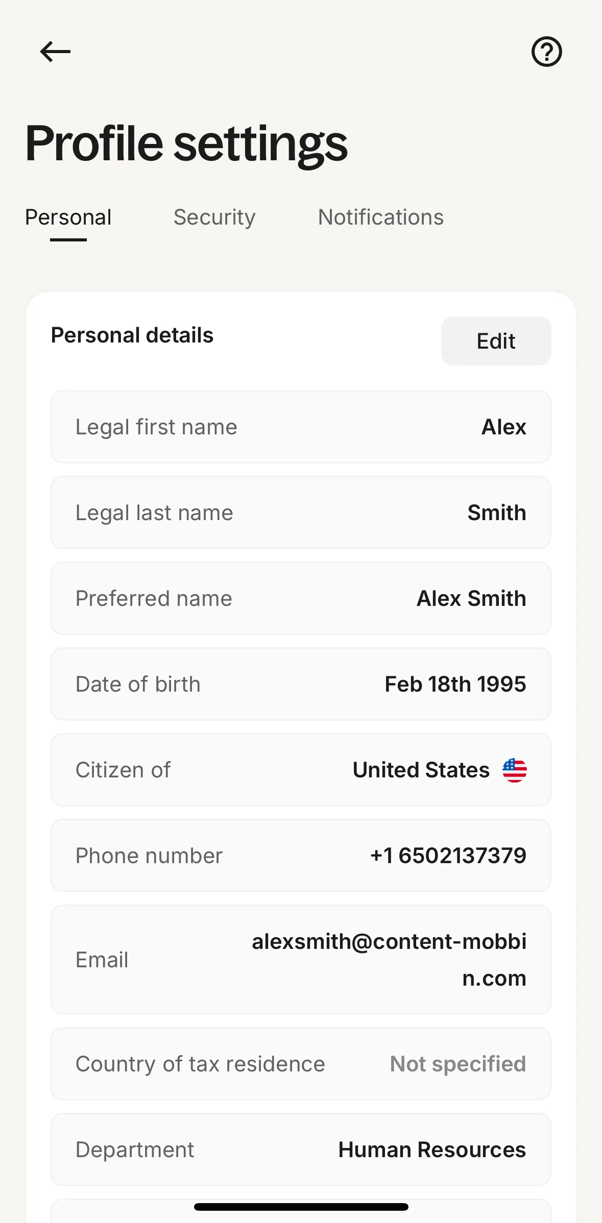 Deel Screen screen in the Notifications (profile) flow